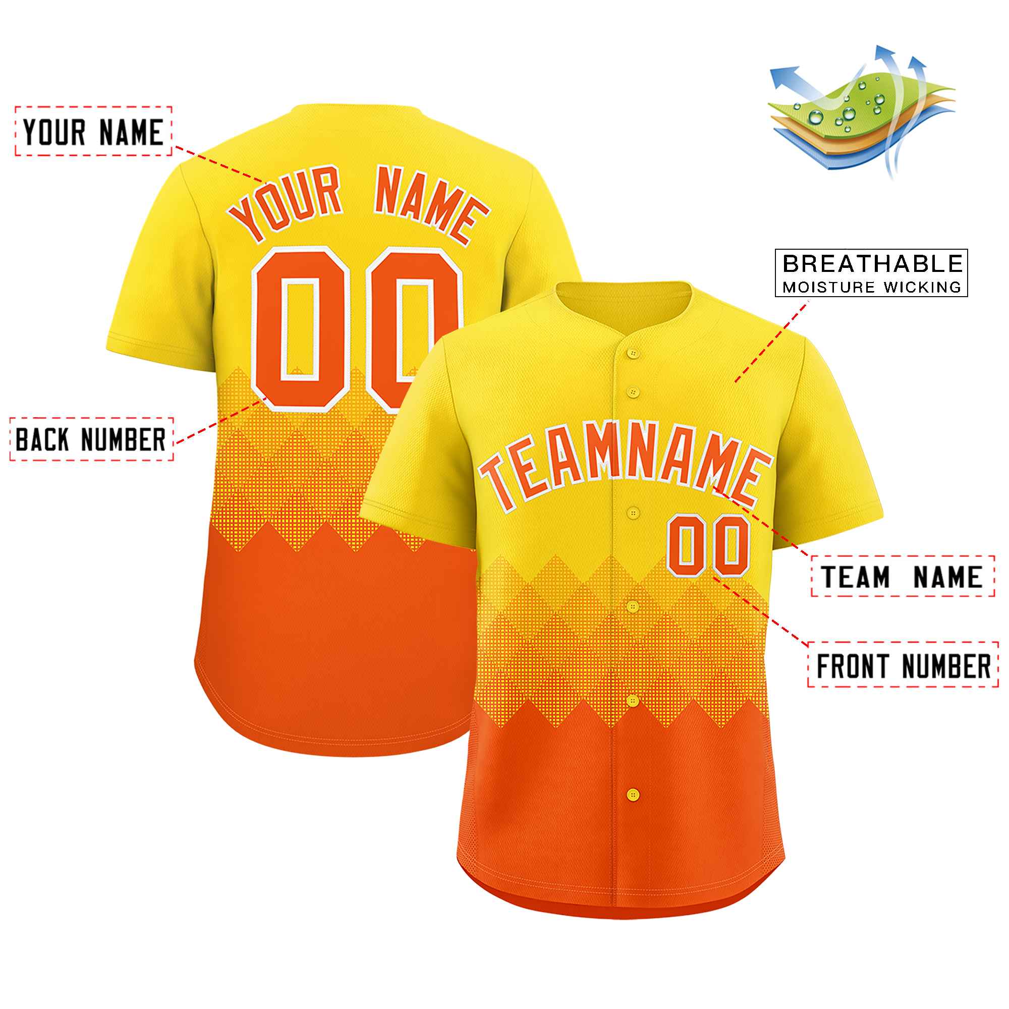 Custom Gold Orange Grid Blur Pattern Authentic Baseball Jersey