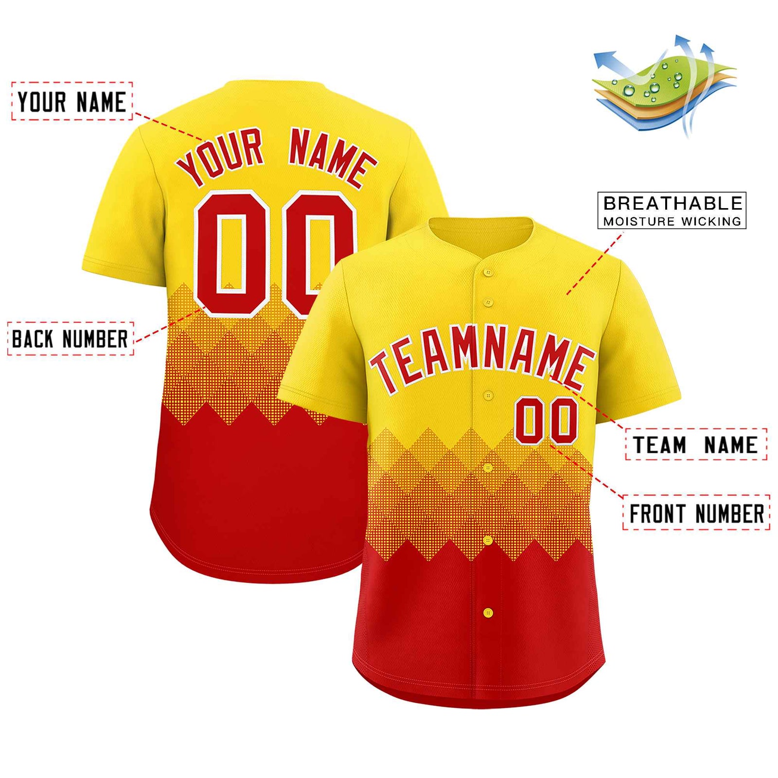 Custom Gold Red Grid Blur Pattern Authentic Baseball Jersey