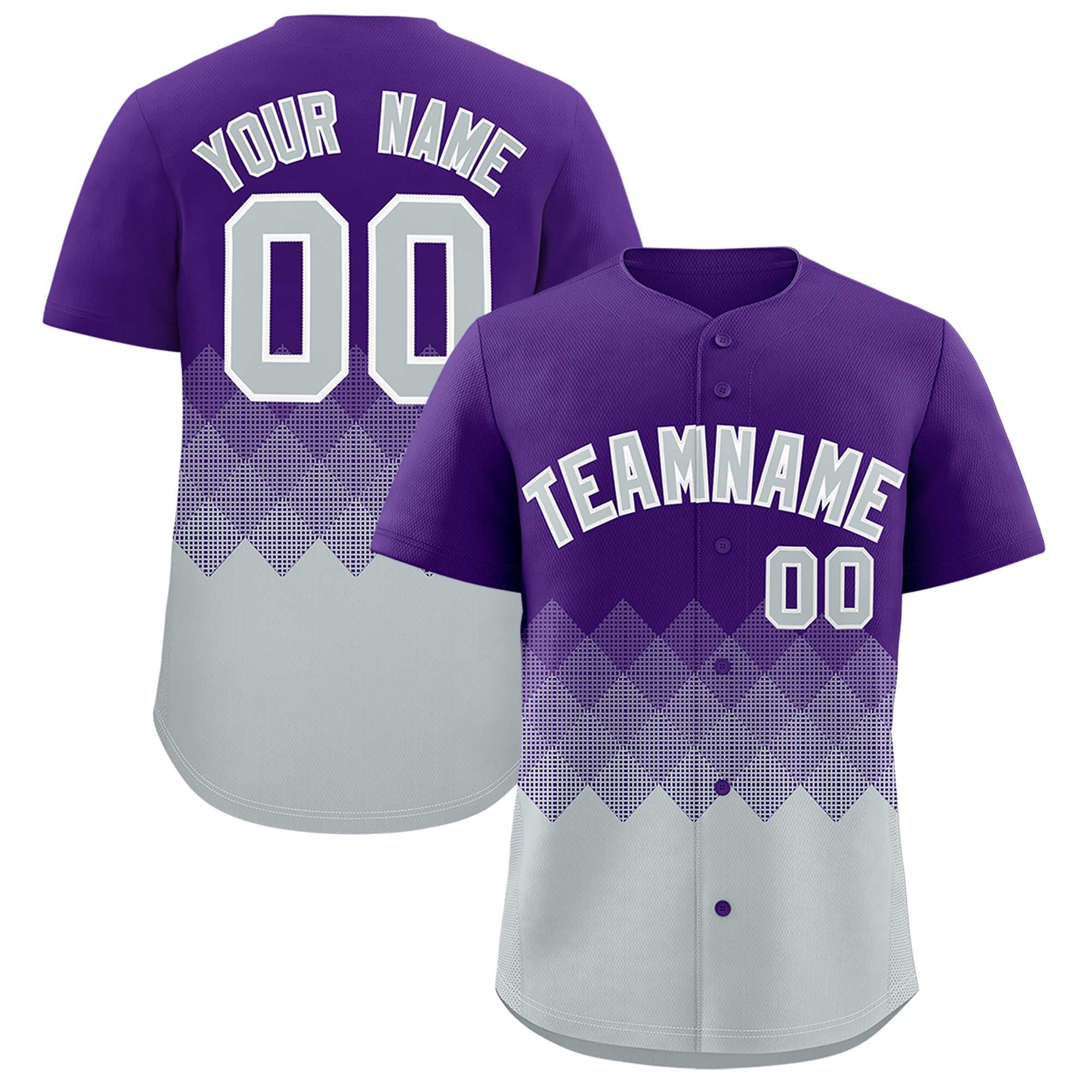 Custom Purple Silver Grid Blur Pattern Authentic Baseball Jersey