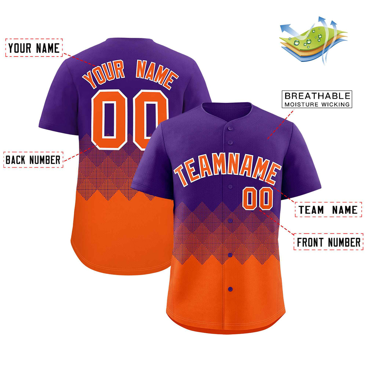 Custom Purple Orange Grid Blur Pattern Authentic Baseball Jersey