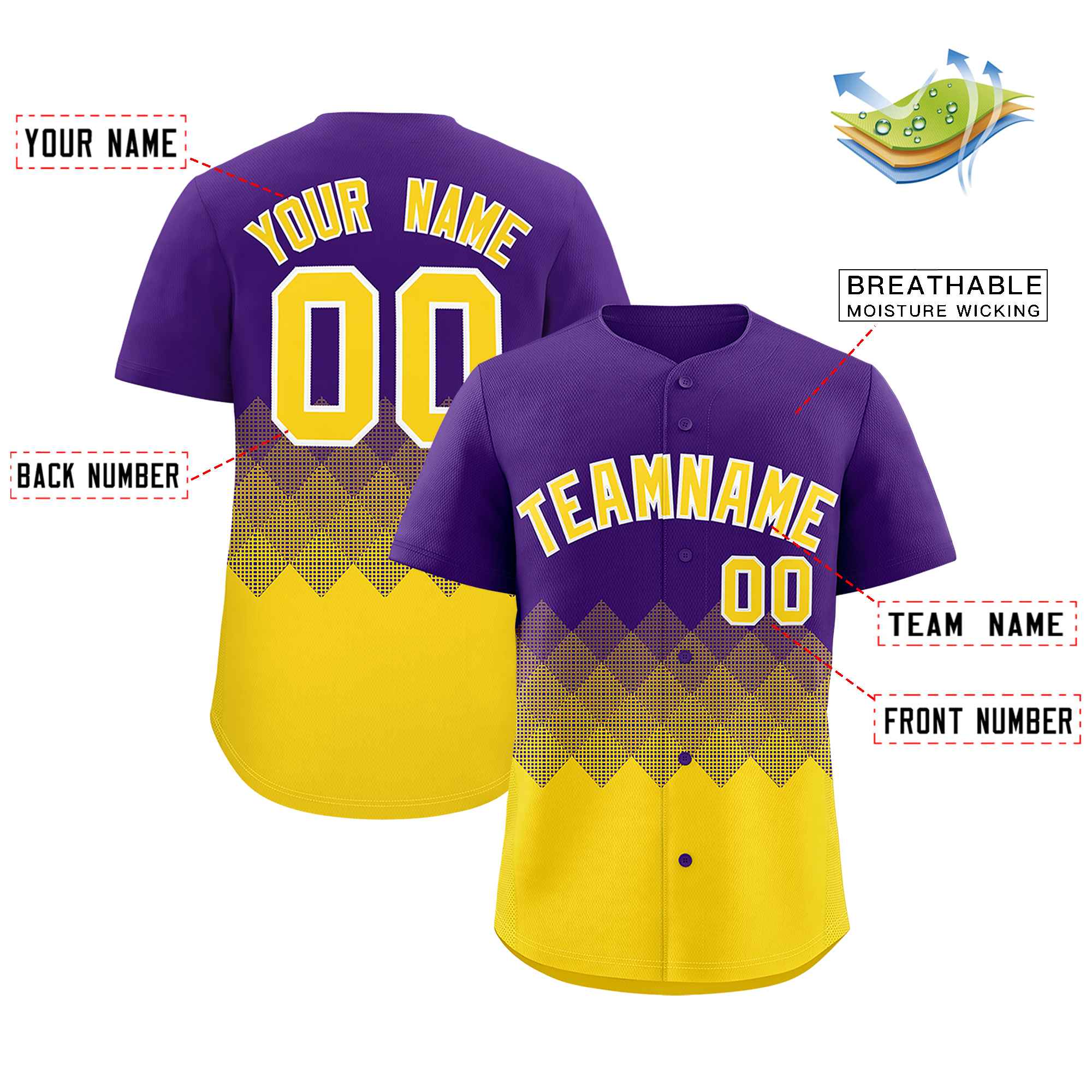 Custom Purple Gold Grid Blur Pattern Authentic Baseball Jersey
