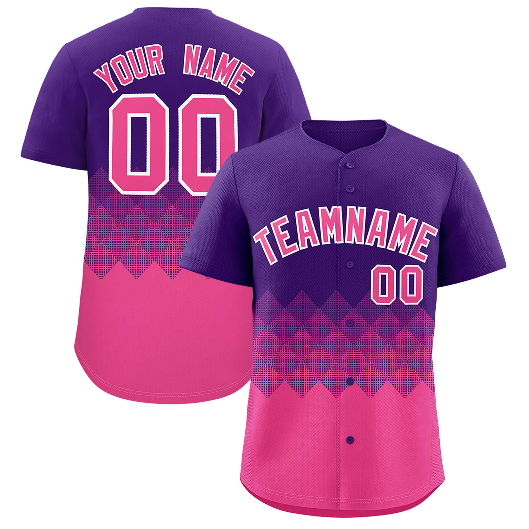 Custom Purple Pink Grid Blur Pattern Authentic Baseball Jersey