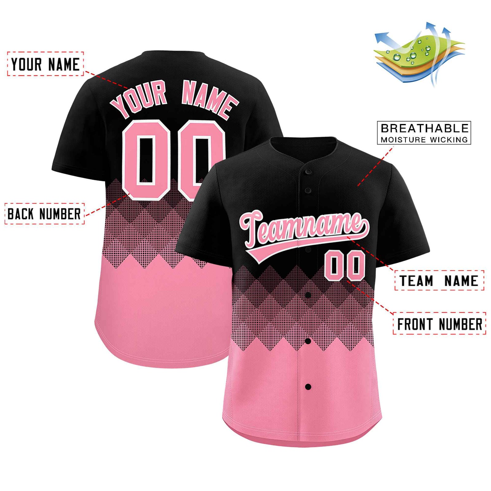Custom Black Light Pink Grid Blur Pattern Authentic Baseball Jersey
