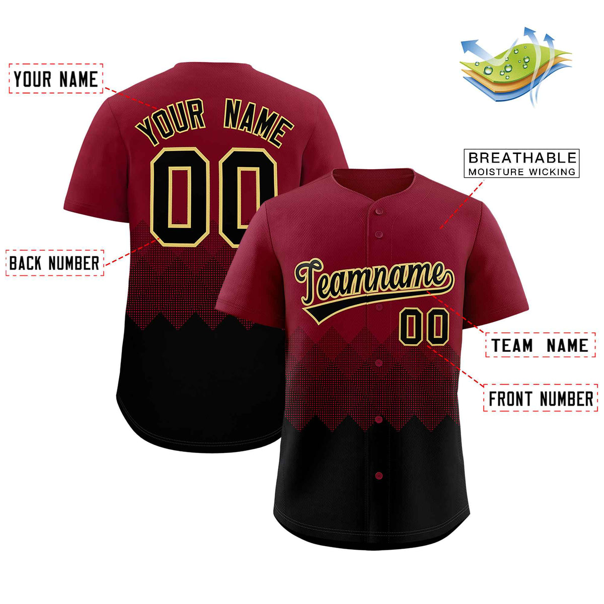 Custom Crimson Black Grid Blur Pattern Authentic Baseball Jersey
