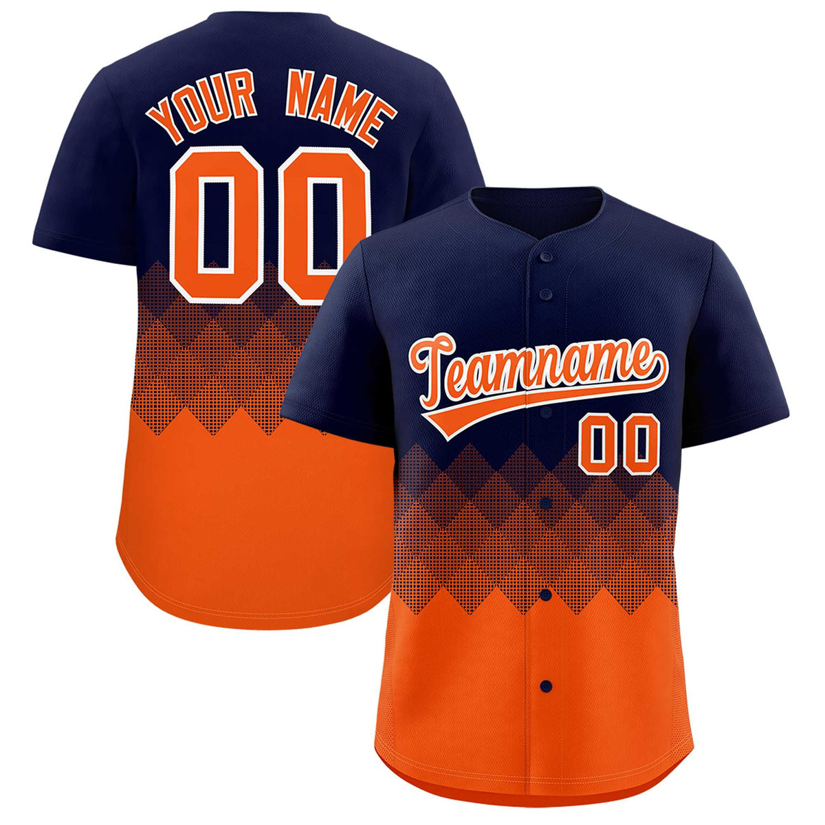 Custom Navy Orange Grid Blur Pattern Authentic Baseball Jersey
