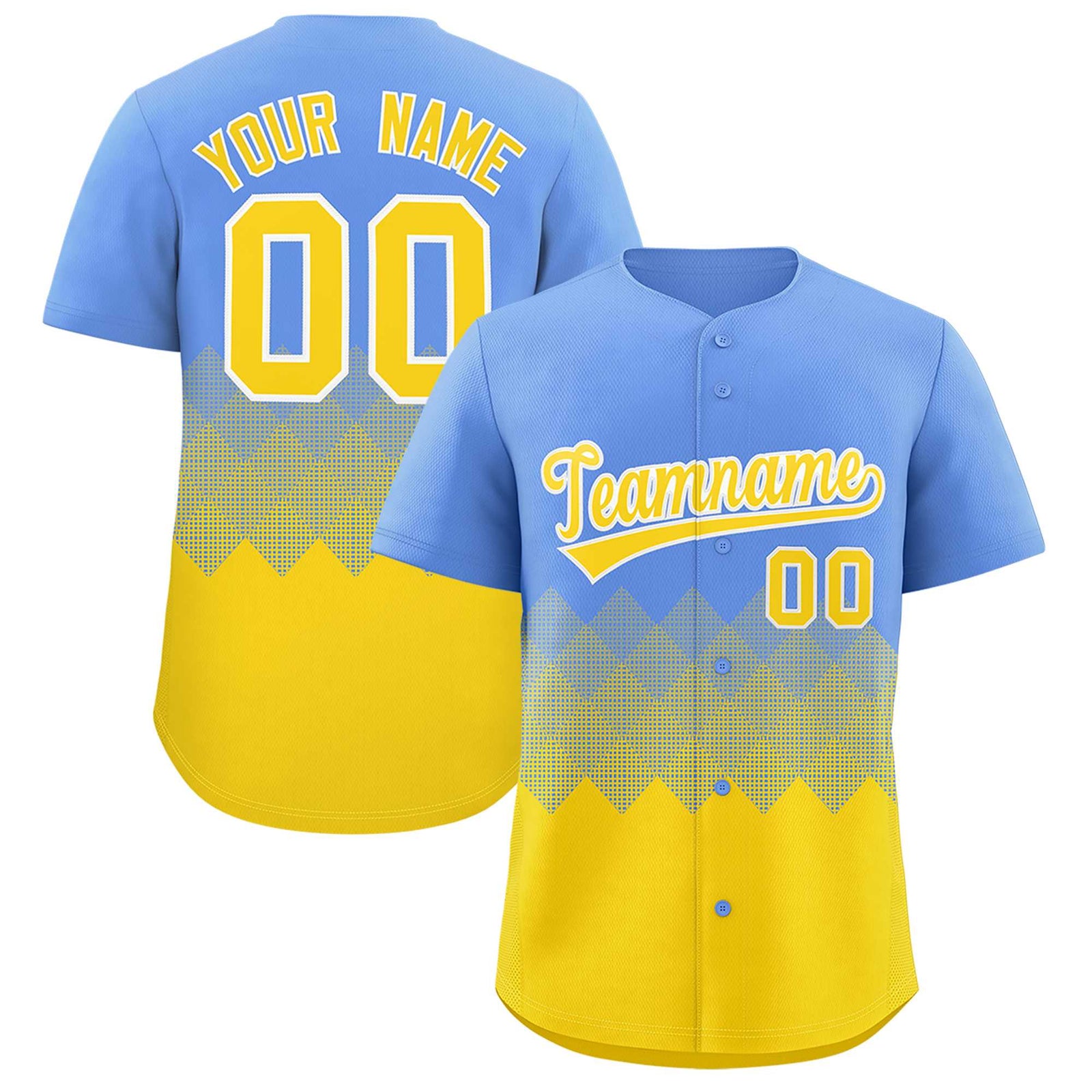Custom Light Blue Gold Grid Blur Pattern Authentic Baseball Jersey