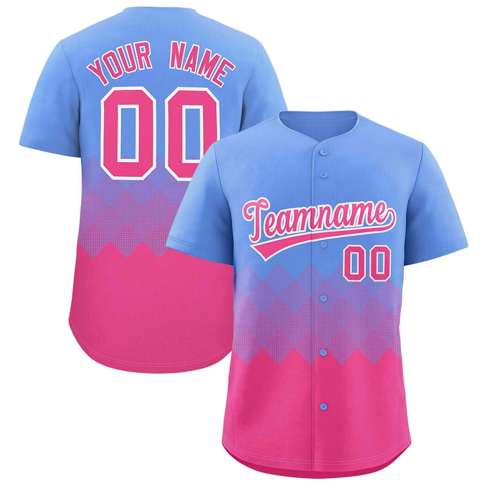 Custom Light Blue Pink Grid Blur Pattern Authentic Baseball Jersey