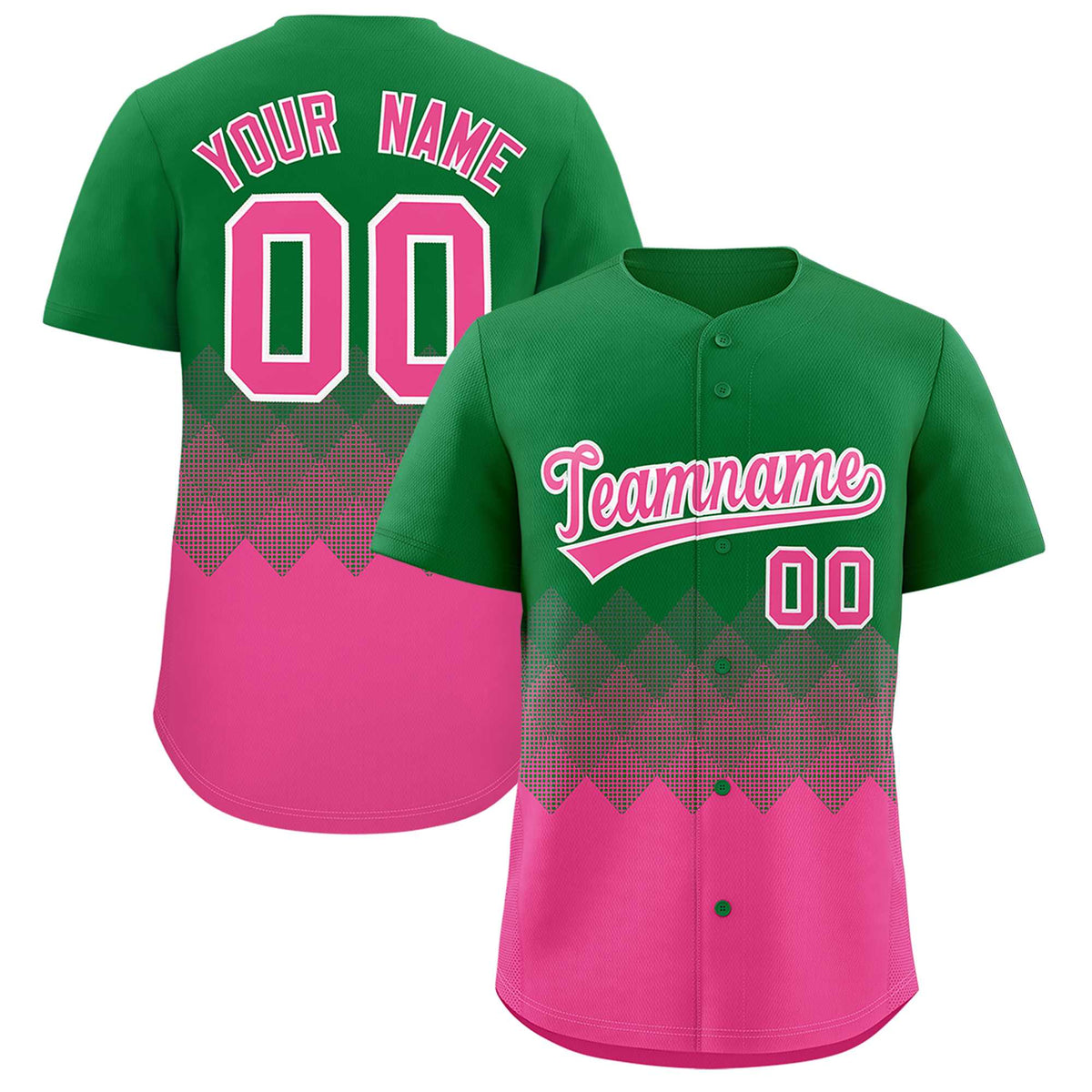 Custom Kelly Green Pink Grid Blur Pattern Authentic Baseball Jersey