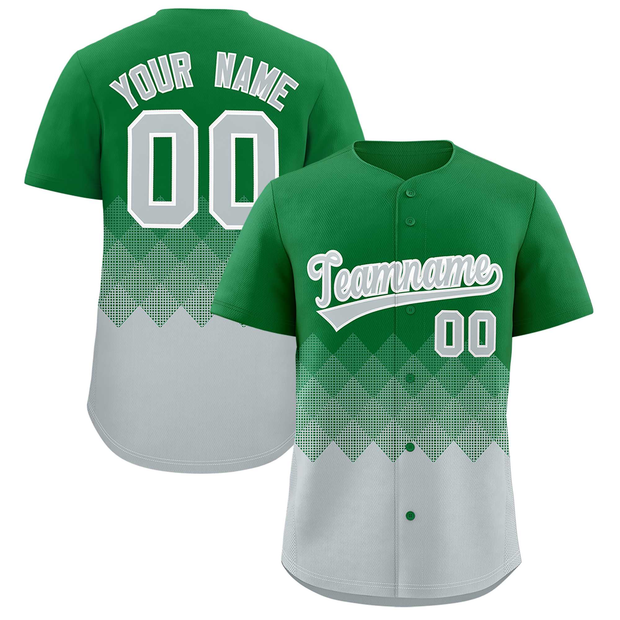 Custom Kelly Green Silver Grid Blur Pattern Authentic Baseball Jersey