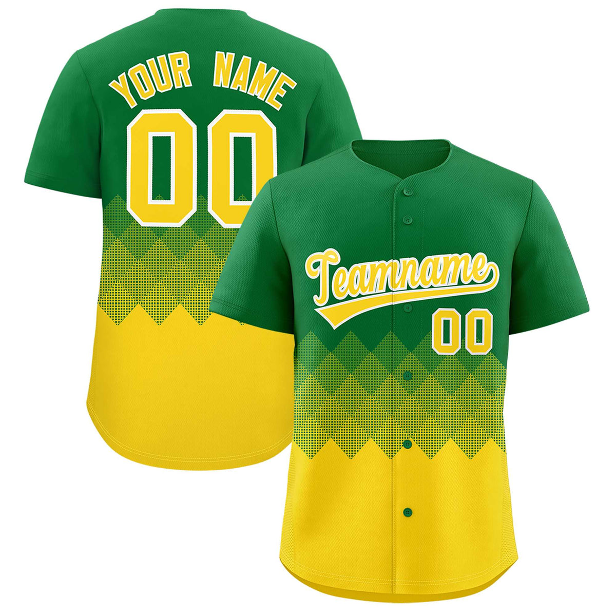 Custom Kelly Green Gold Grid Blur Pattern Authentic Baseball Jersey