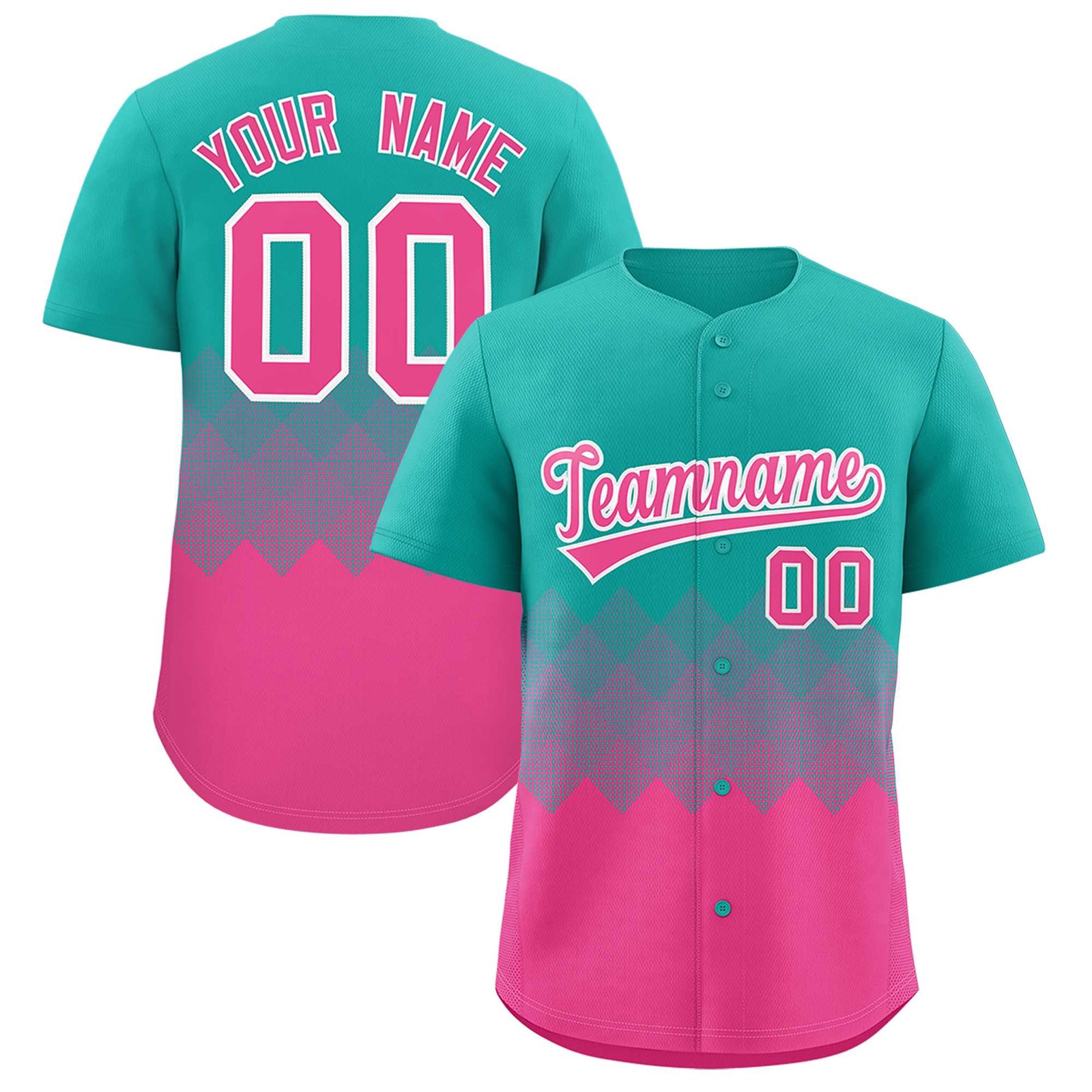 Custom Aqua Pink Grid Blur Pattern Authentic Baseball Jersey