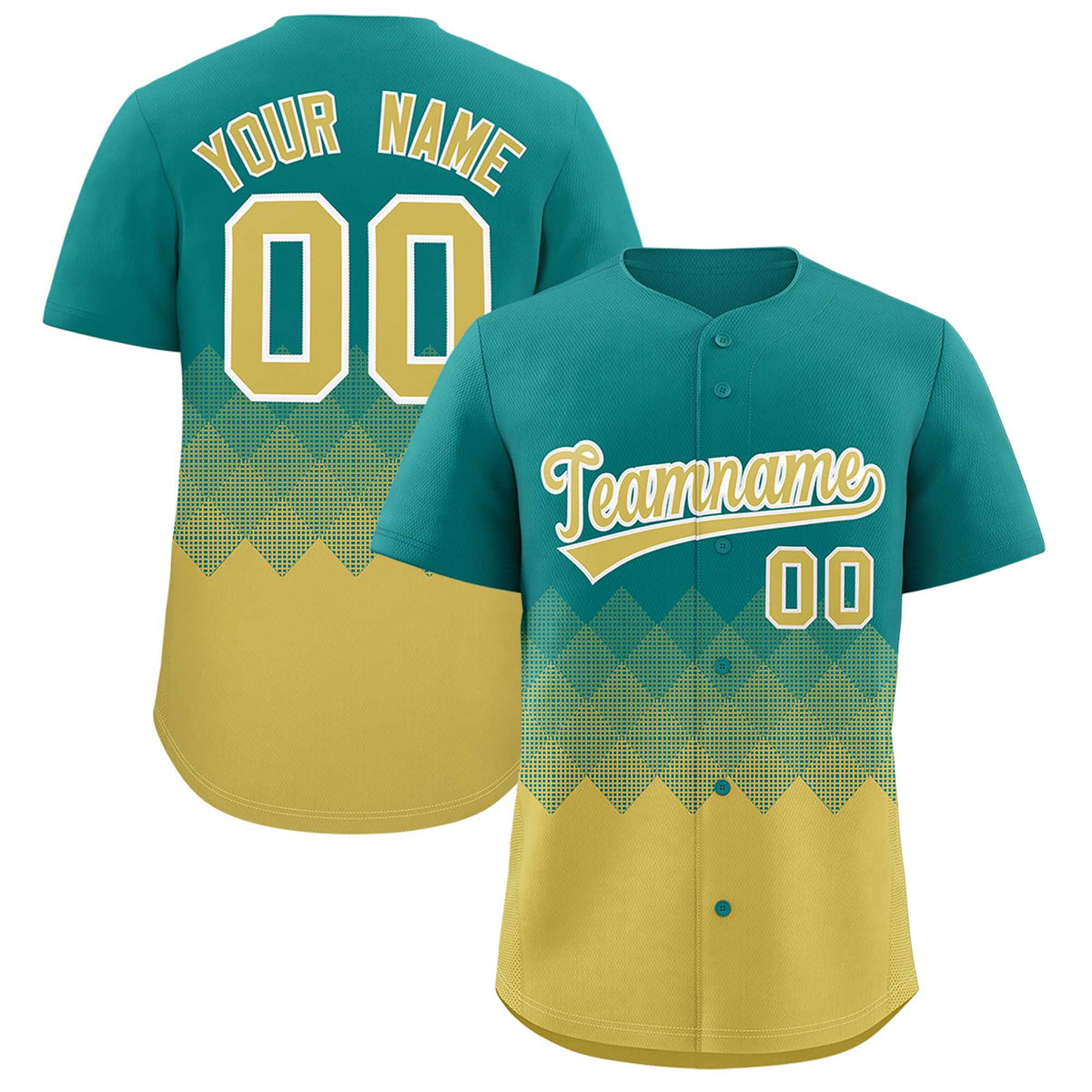 Custom Aqua Old Gold Grid Blur Pattern Authentic Baseball Jersey