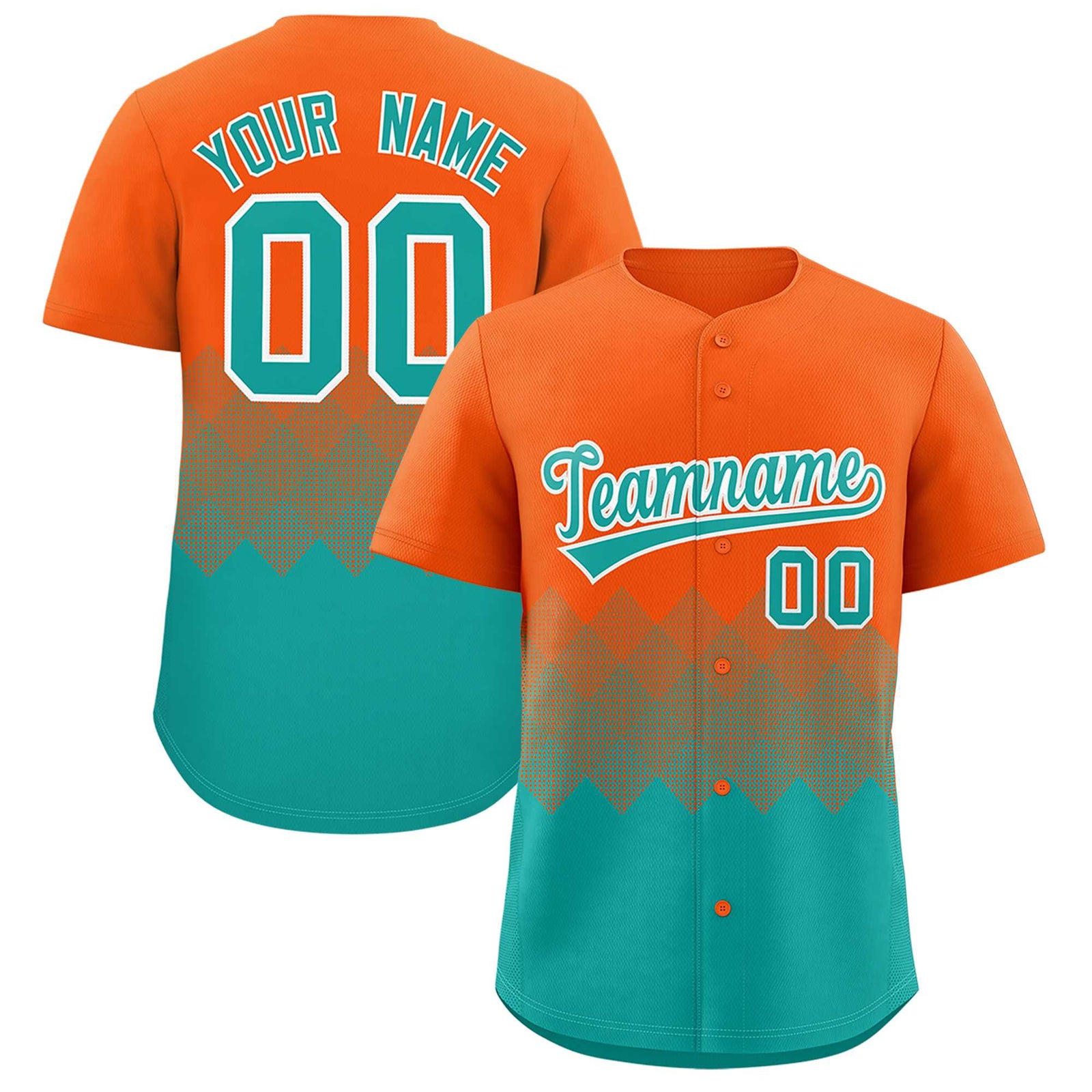 Custom Orange Aqua Grid Blur Pattern Authentic Baseball Jersey