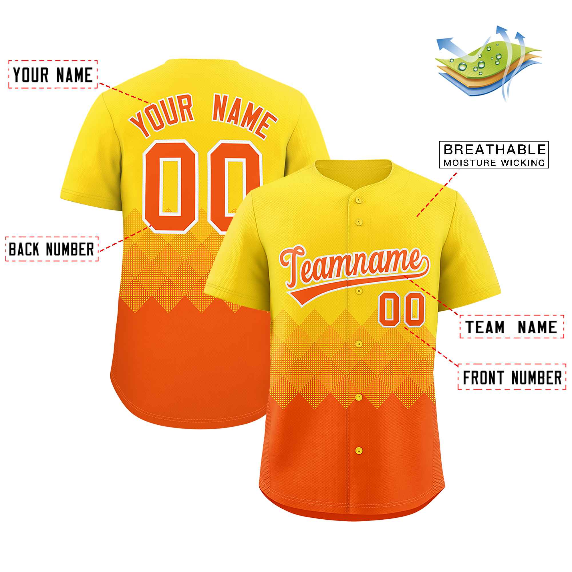 Custom Gold Orange Grid Blur Pattern Authentic Baseball Jersey