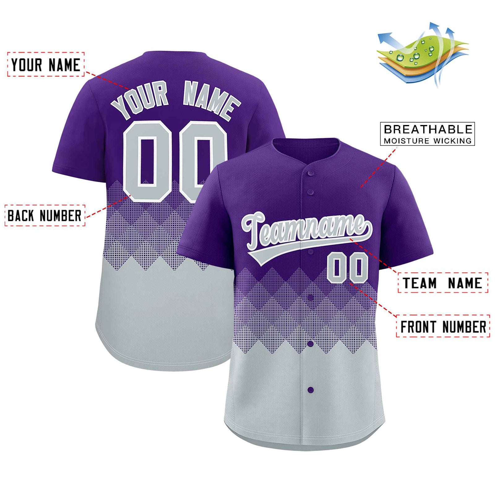 Custom Purple Silver Grid Blur Pattern Authentic Baseball Jersey
