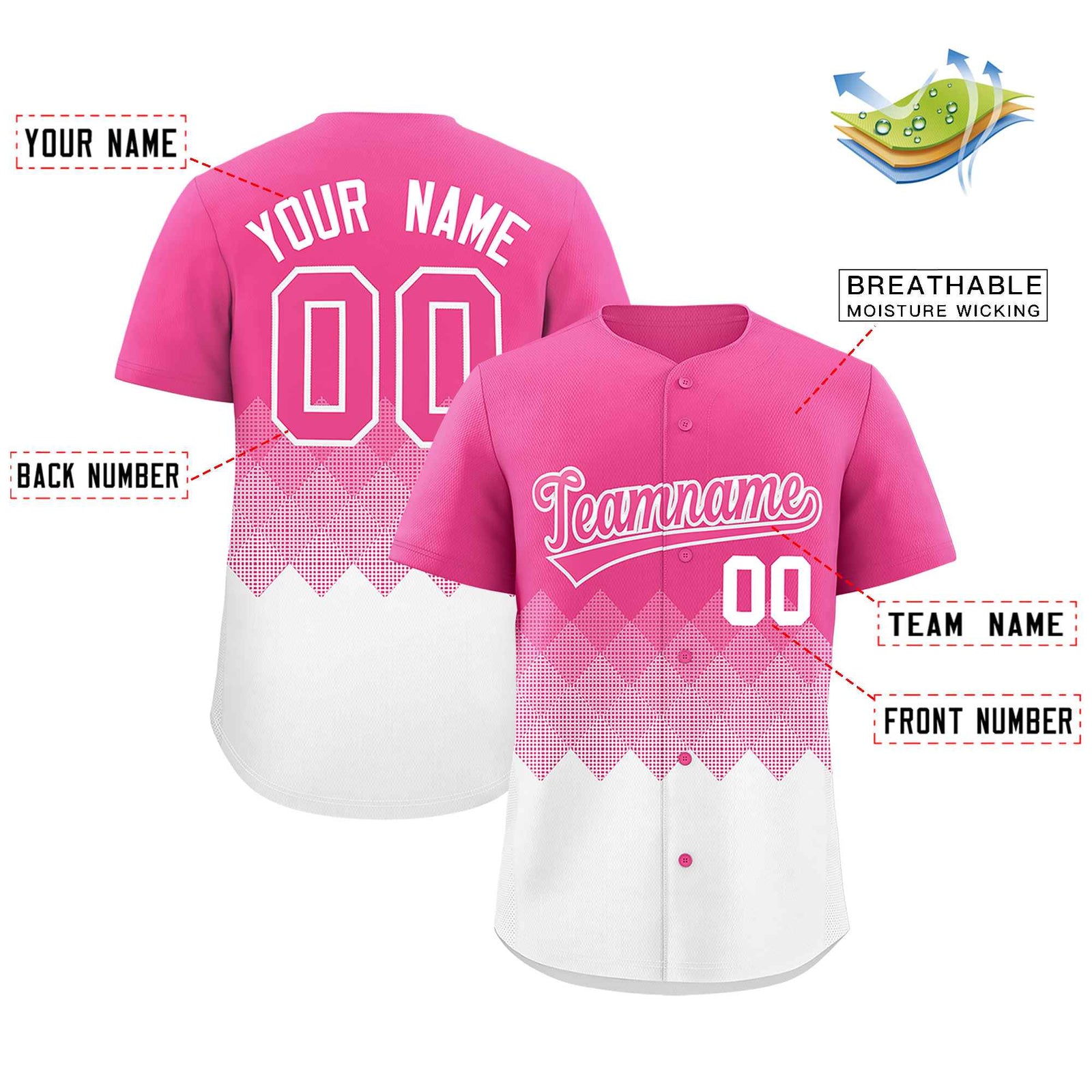 Custom Pink White Grid Blur Pattern Authentic Baseball Jersey
