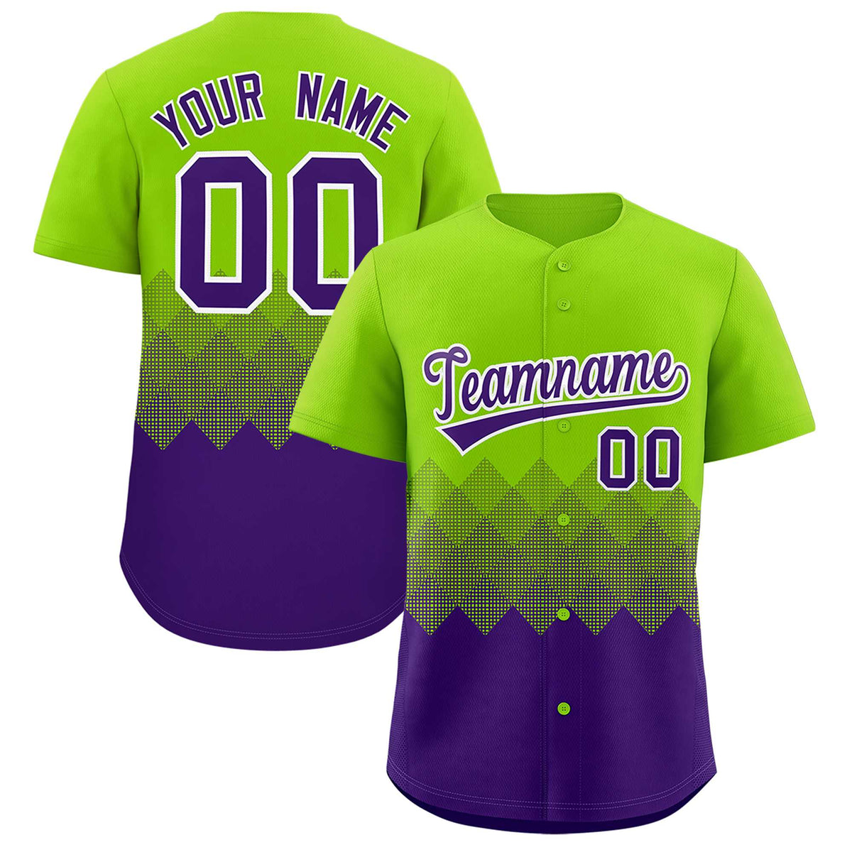 Custom Neon Green Purple Grid Blur Pattern Authentic Baseball Jersey