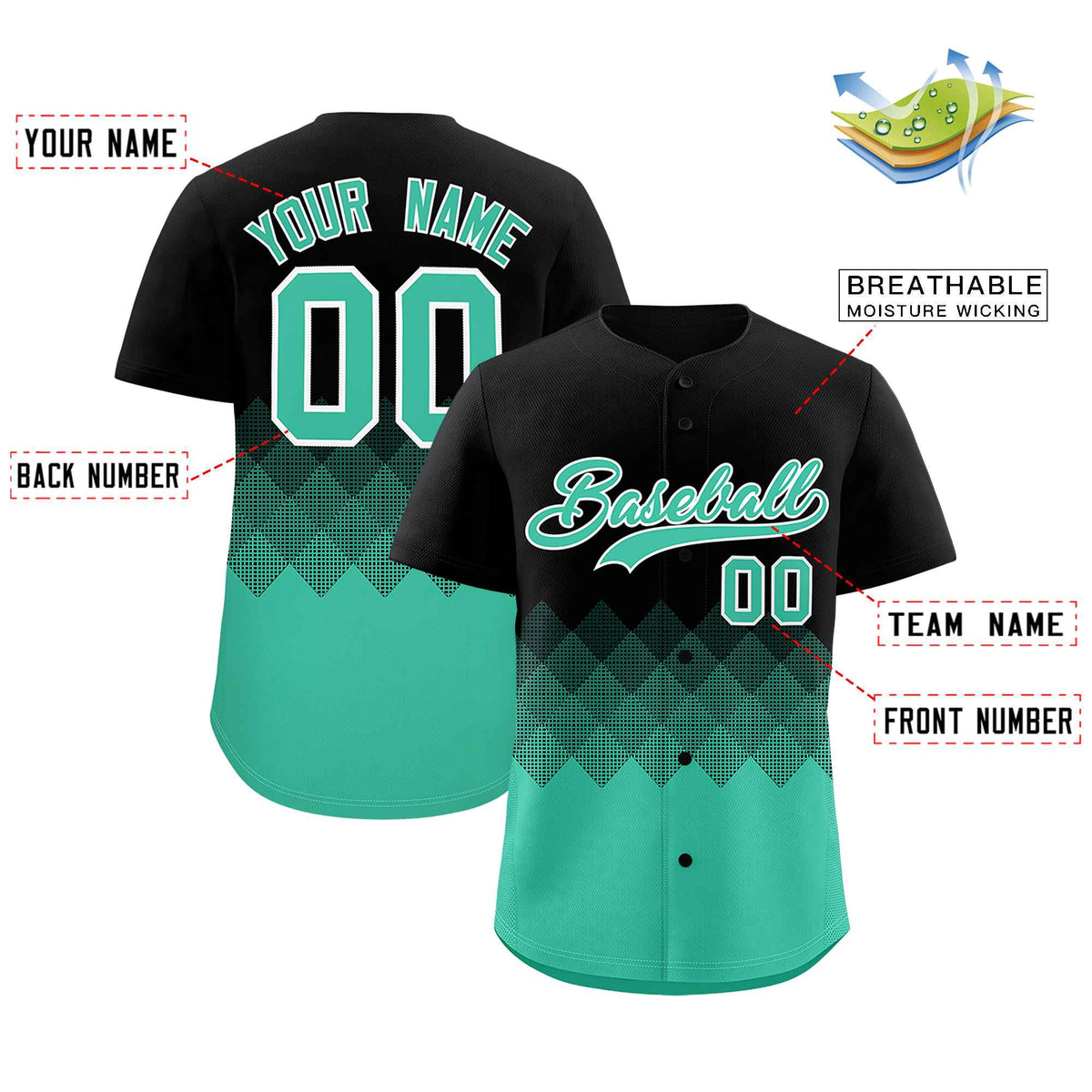 Custom Black Bright Green Grid Blur Pattern Authentic Baseball Jersey