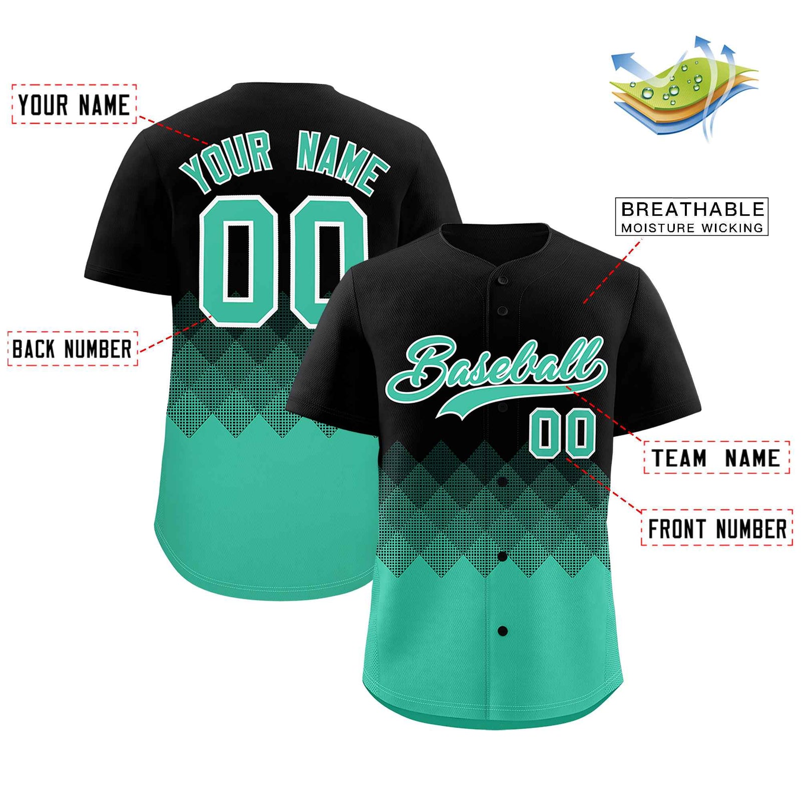 Custom Black Bright Green Grid Blur Pattern Authentic Baseball Jersey