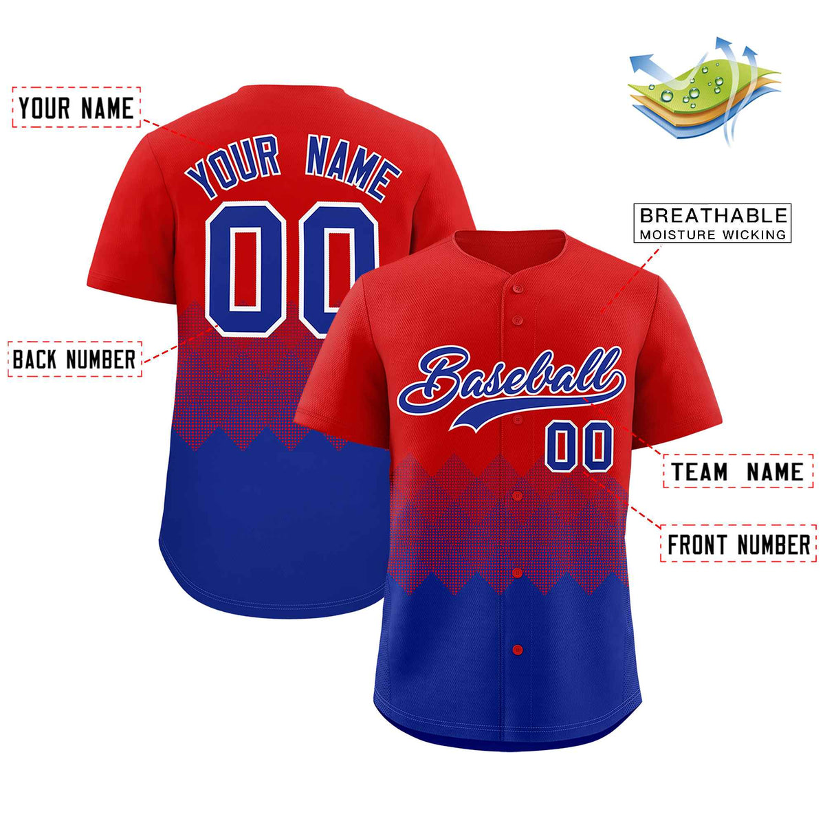 Custom Red Royal Grid Blur Pattern Authentic Baseball Jersey