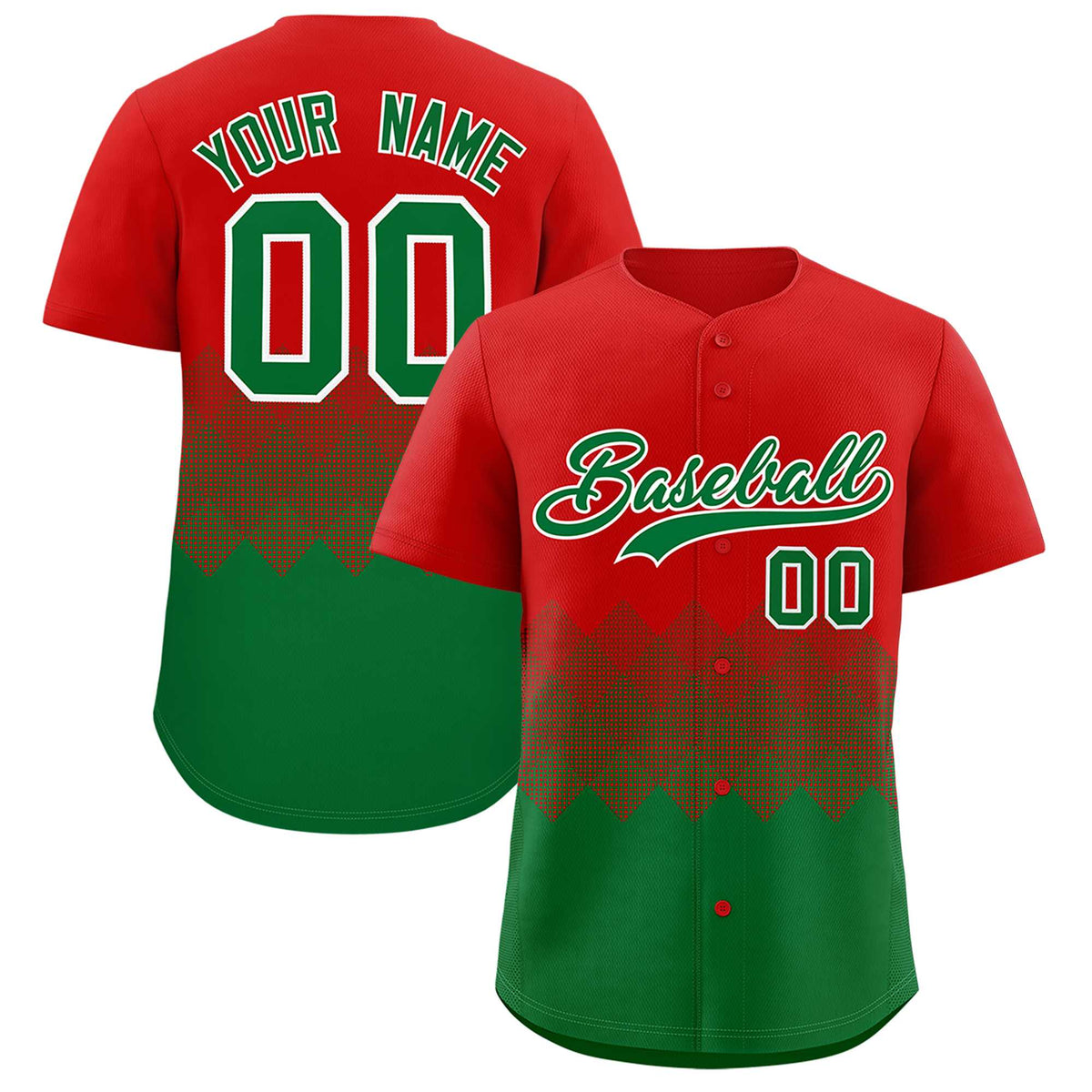 Custom Red Kelly Green Grid Blur Pattern Authentic Baseball Jersey