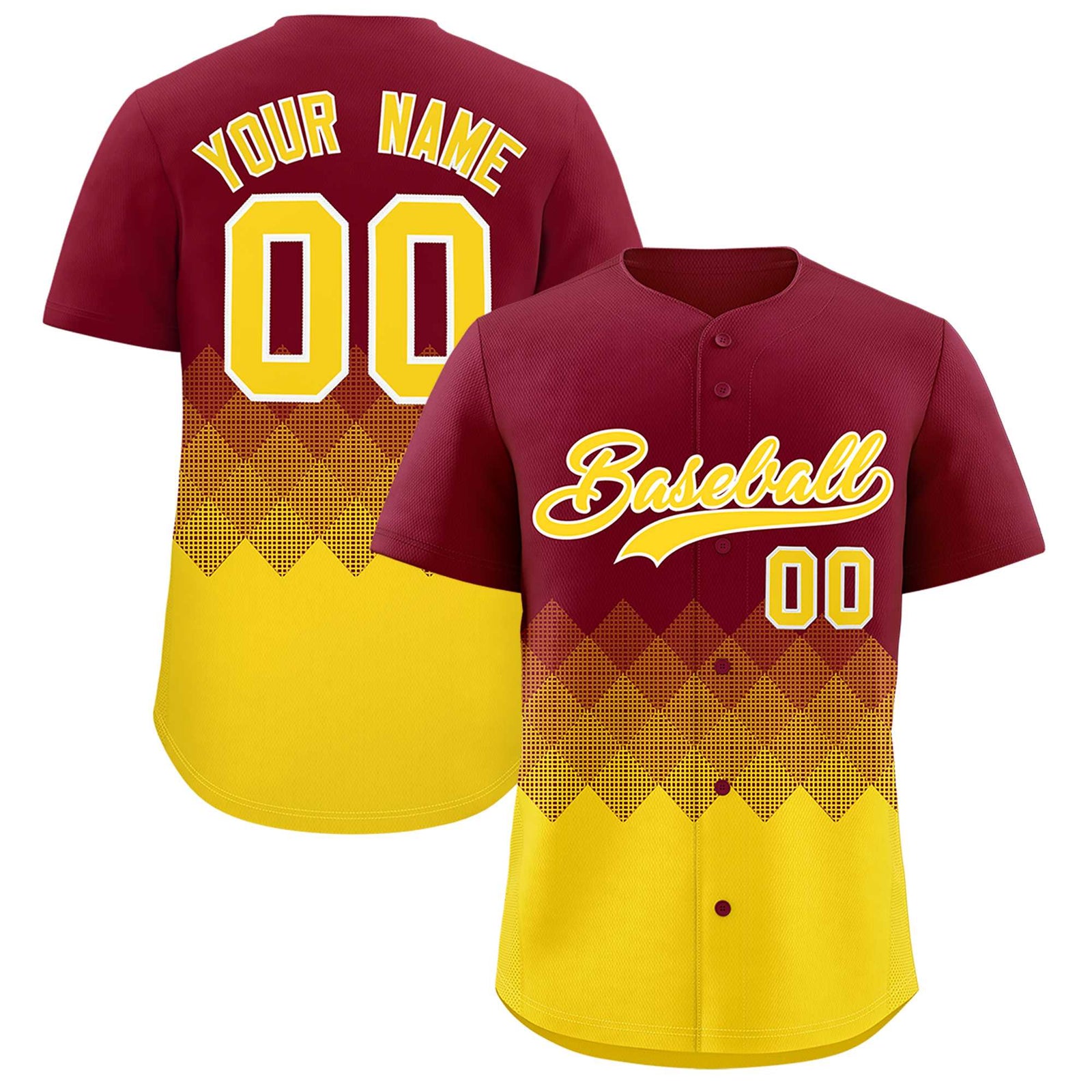 Custom Crimson Gold Grid Blur Pattern Authentic Baseball Jersey