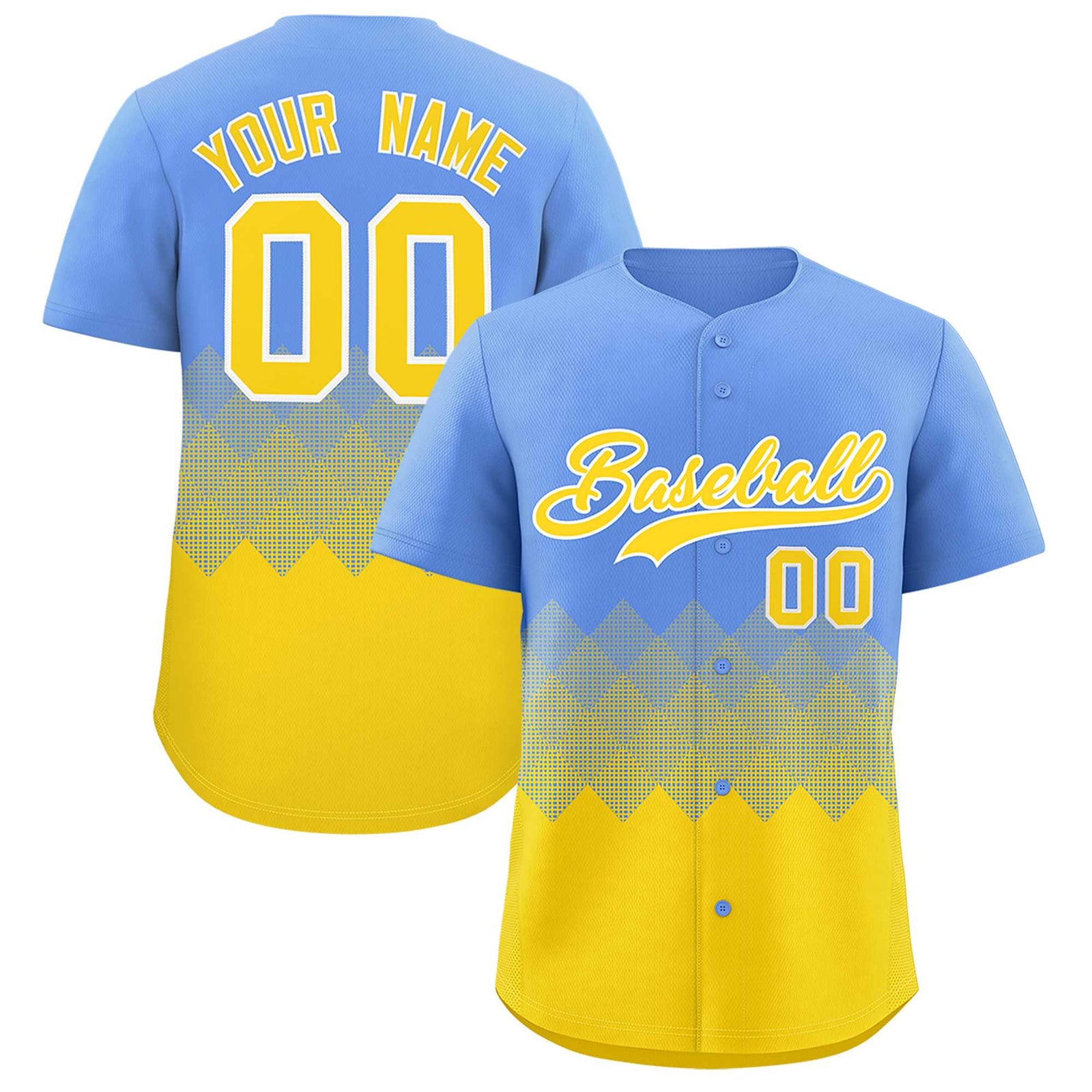 Custom Light Blue Gold Grid Blur Pattern Authentic Baseball Jersey