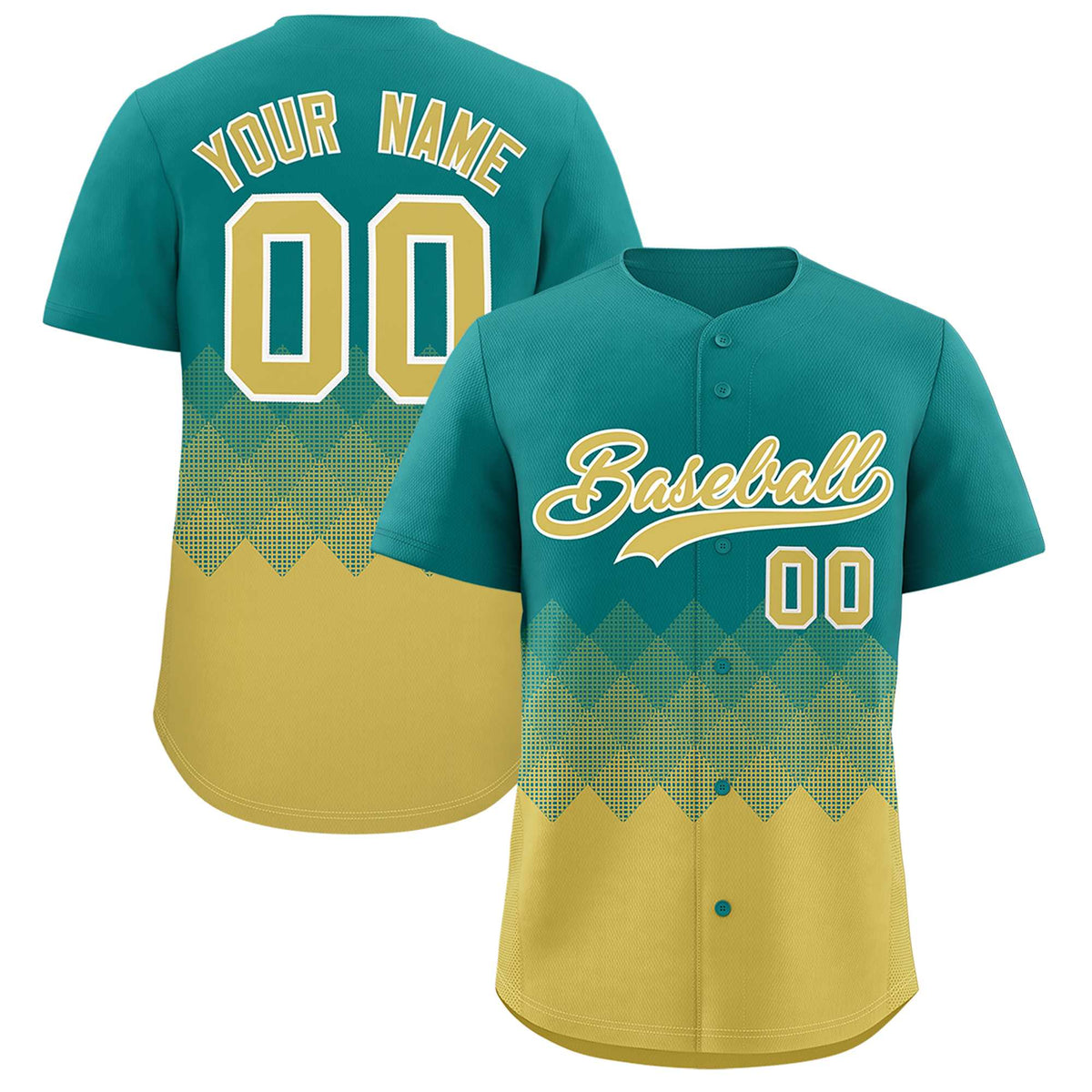 Custom Aqua Old Gold Grid Blur Pattern Authentic Baseball Jersey