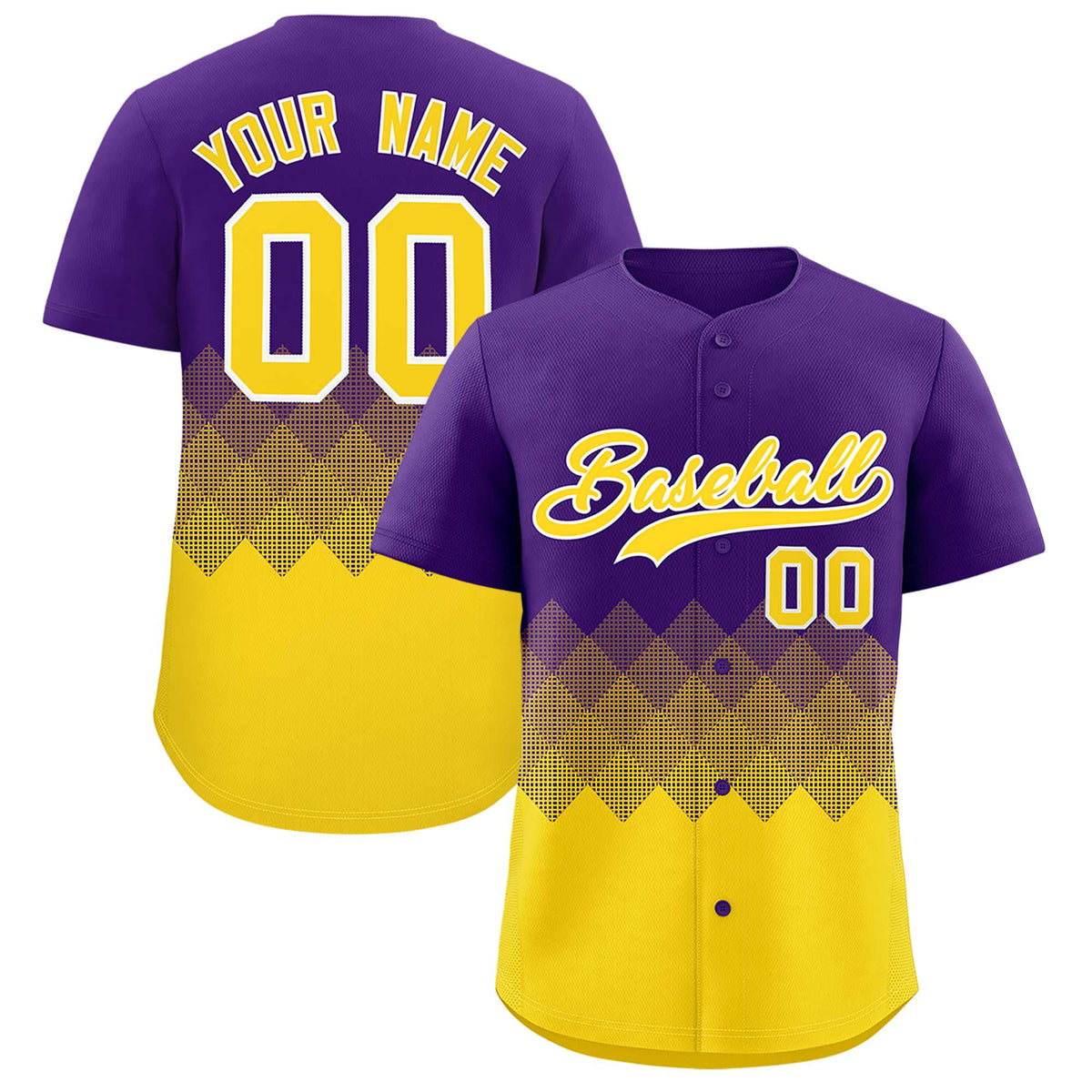 Custom Purple Gold Grid Blur Pattern Authentic Baseball Jersey