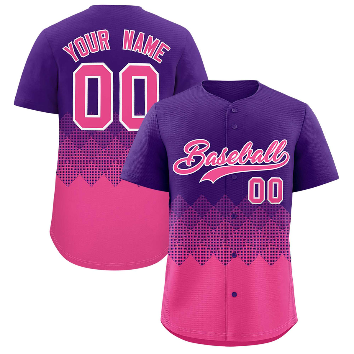 Custom Purple Pink Grid Blur Pattern Authentic Baseball Jersey