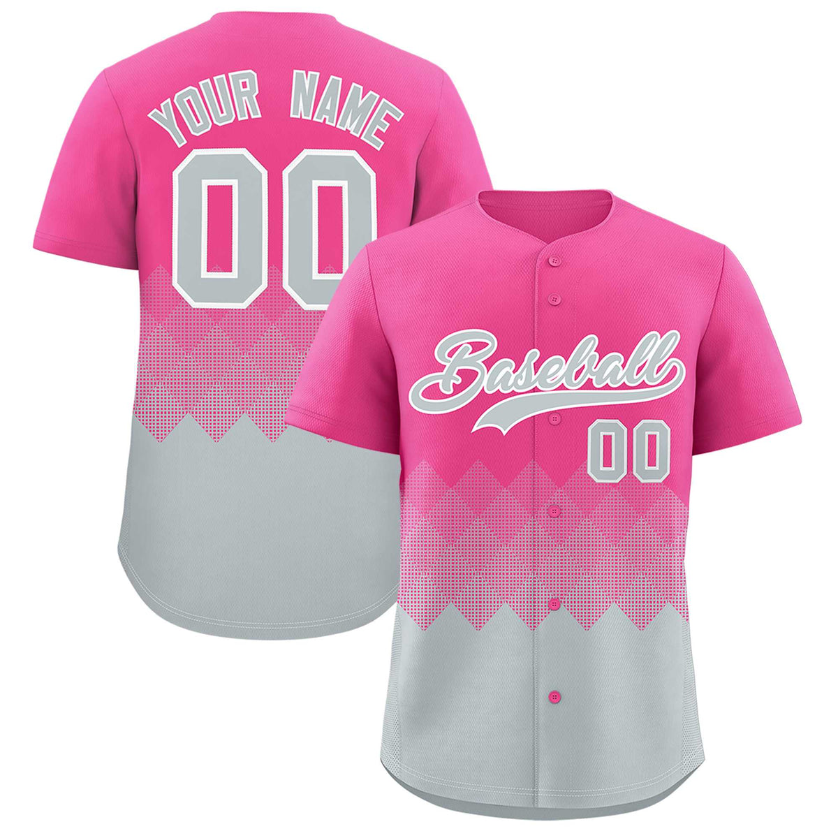 Custom Pink Silver Grid Blur Pattern Authentic Baseball Jersey
