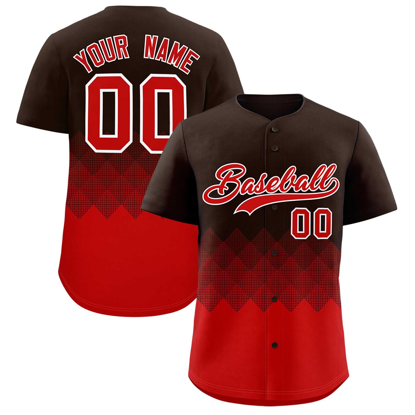 Custom Brown Red Grid Blur Pattern Authentic Baseball Jersey