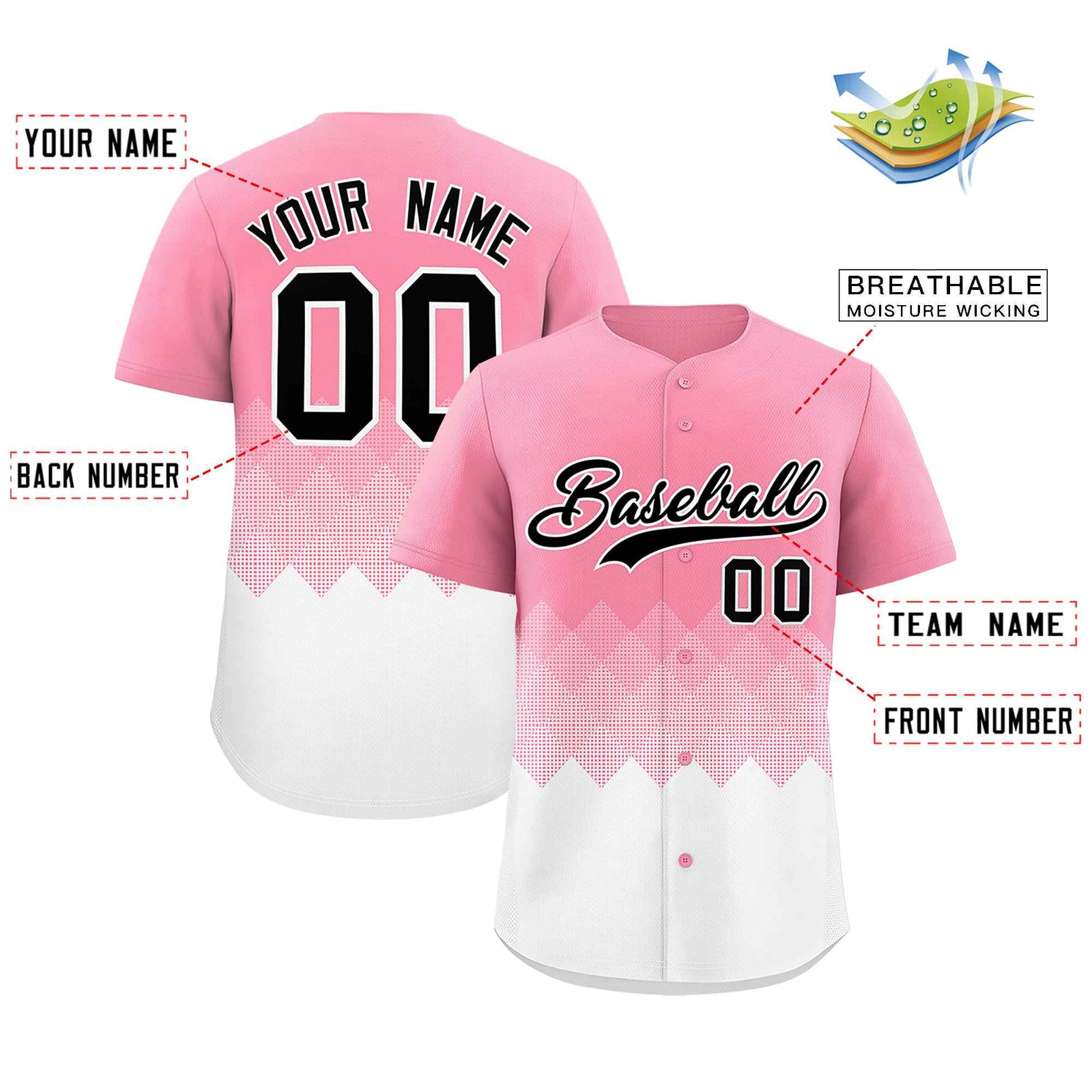 Custom Light Pink White Grid Blur Pattern Authentic Baseball Jersey