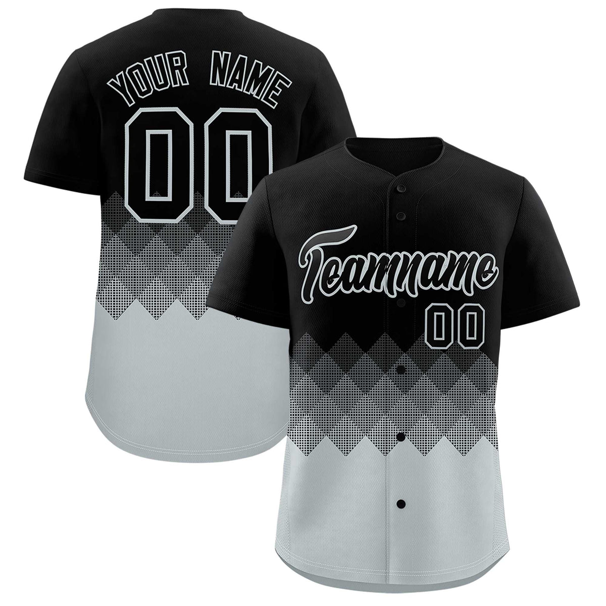 Custom Black Silver Grid Blur Pattern Authentic Baseball Jersey