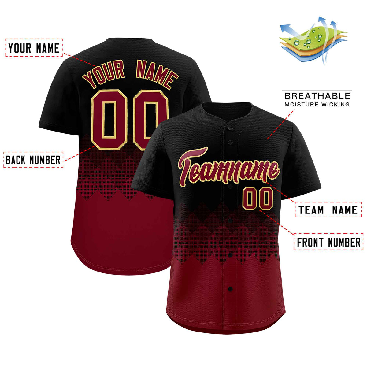 Custom Black Crimson Grid Blur Pattern Authentic Baseball Jersey