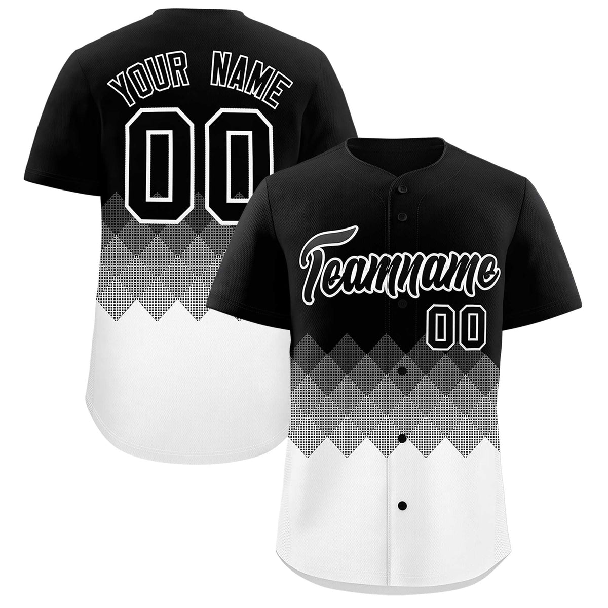 Custom Black White Grid Blur Pattern Authentic Baseball Jersey