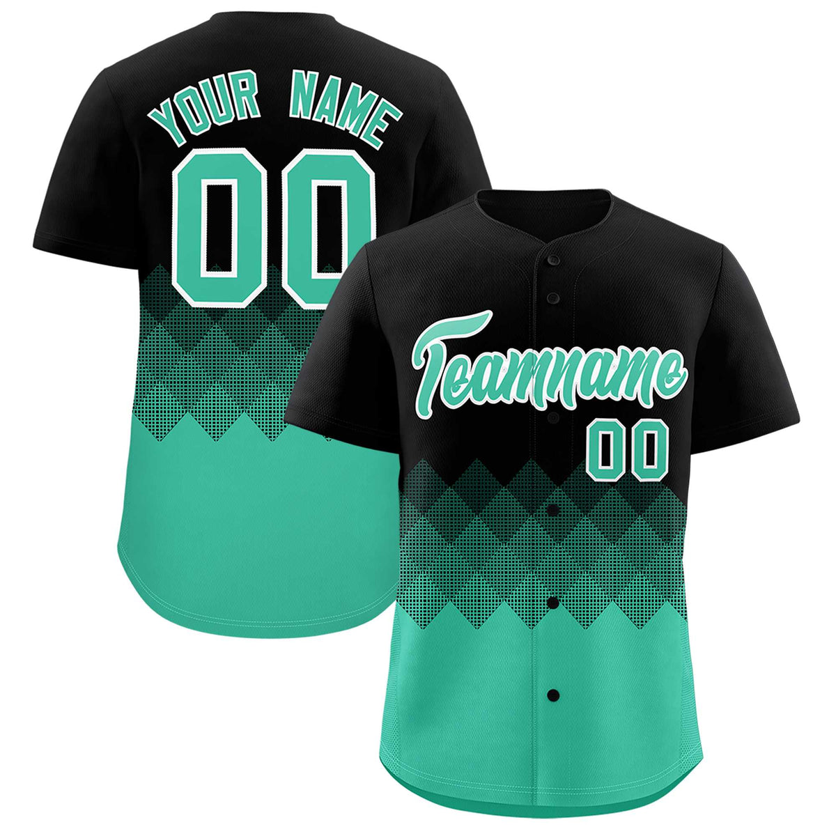 Custom Black Bright Green Grid Blur Pattern Authentic Baseball Jersey