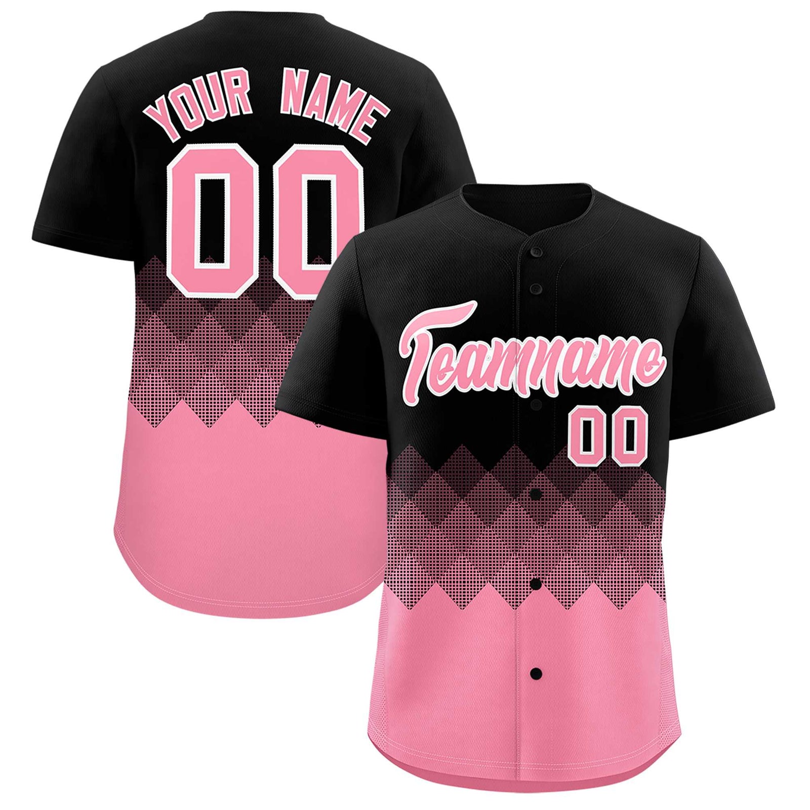 Custom Black Light Pink Grid Blur Pattern Authentic Baseball Jersey