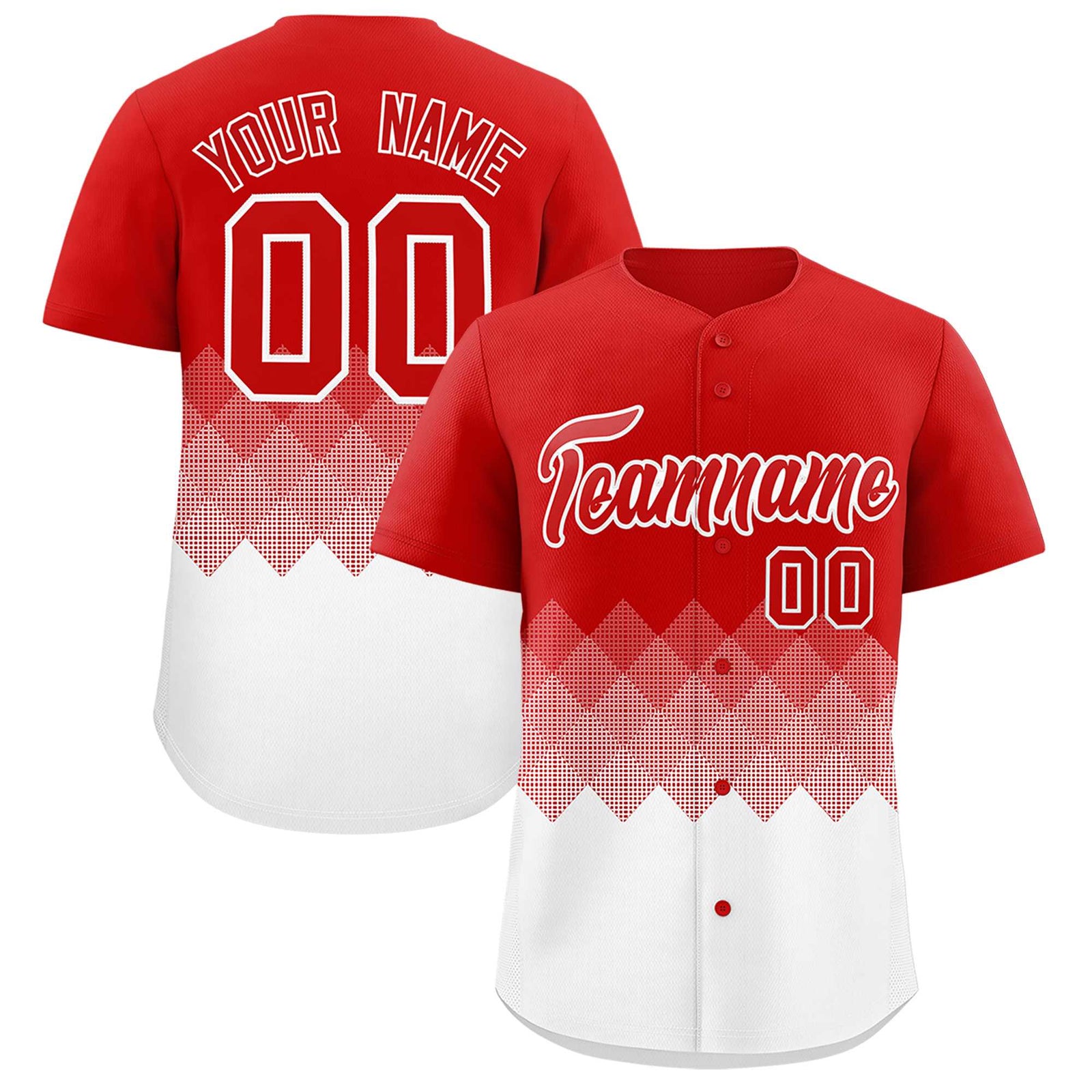 Custom Red White Grid Blur Pattern Authentic Baseball Jersey