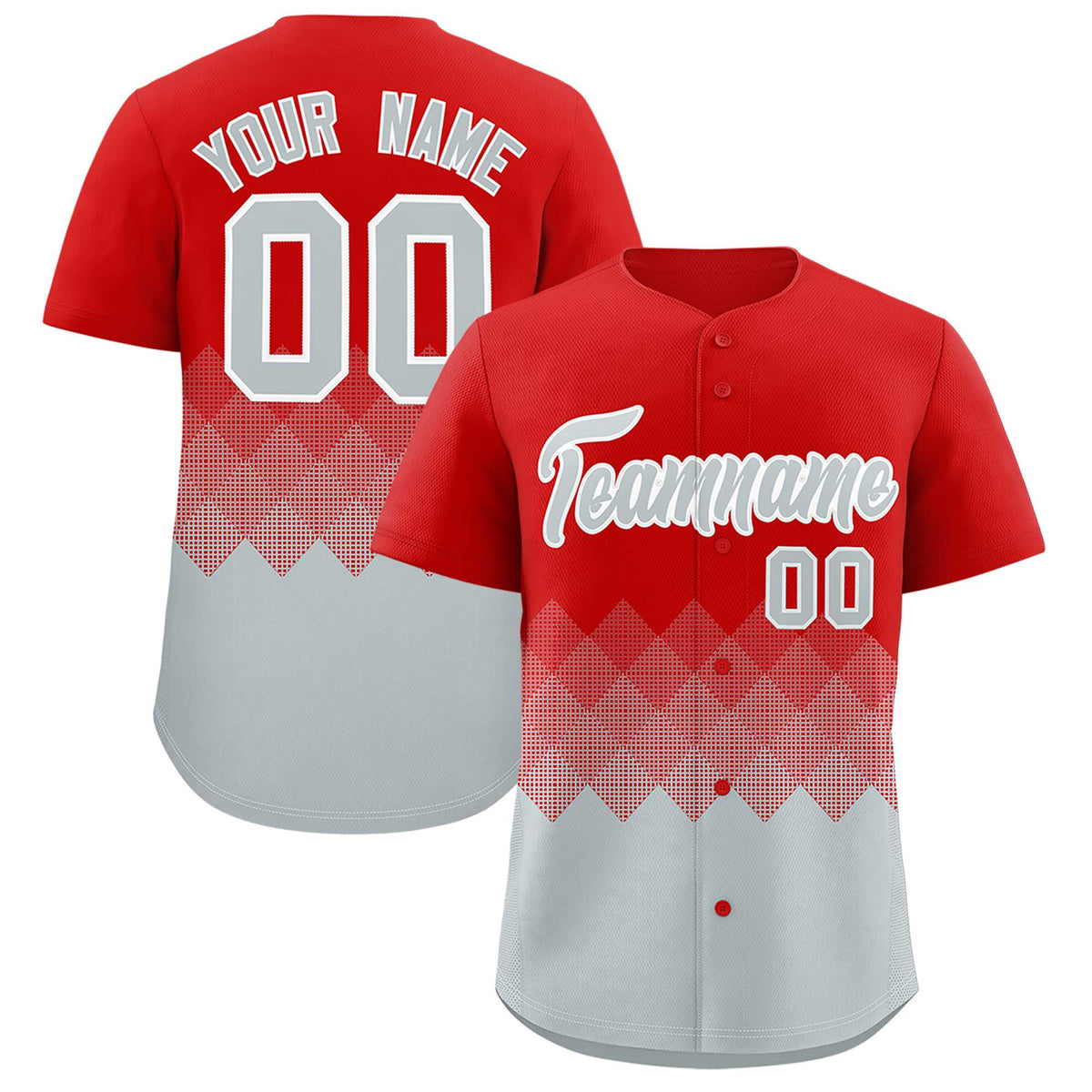 Custom Red Silver Grid Blur Pattern Authentic Baseball Jersey