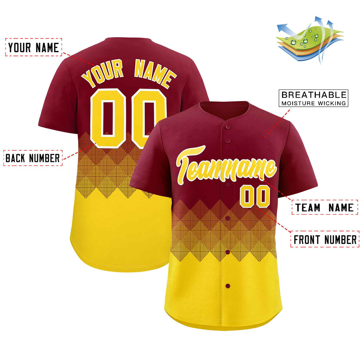 Custom Crimson Gold Grid Blur Pattern Authentic Baseball Jersey
