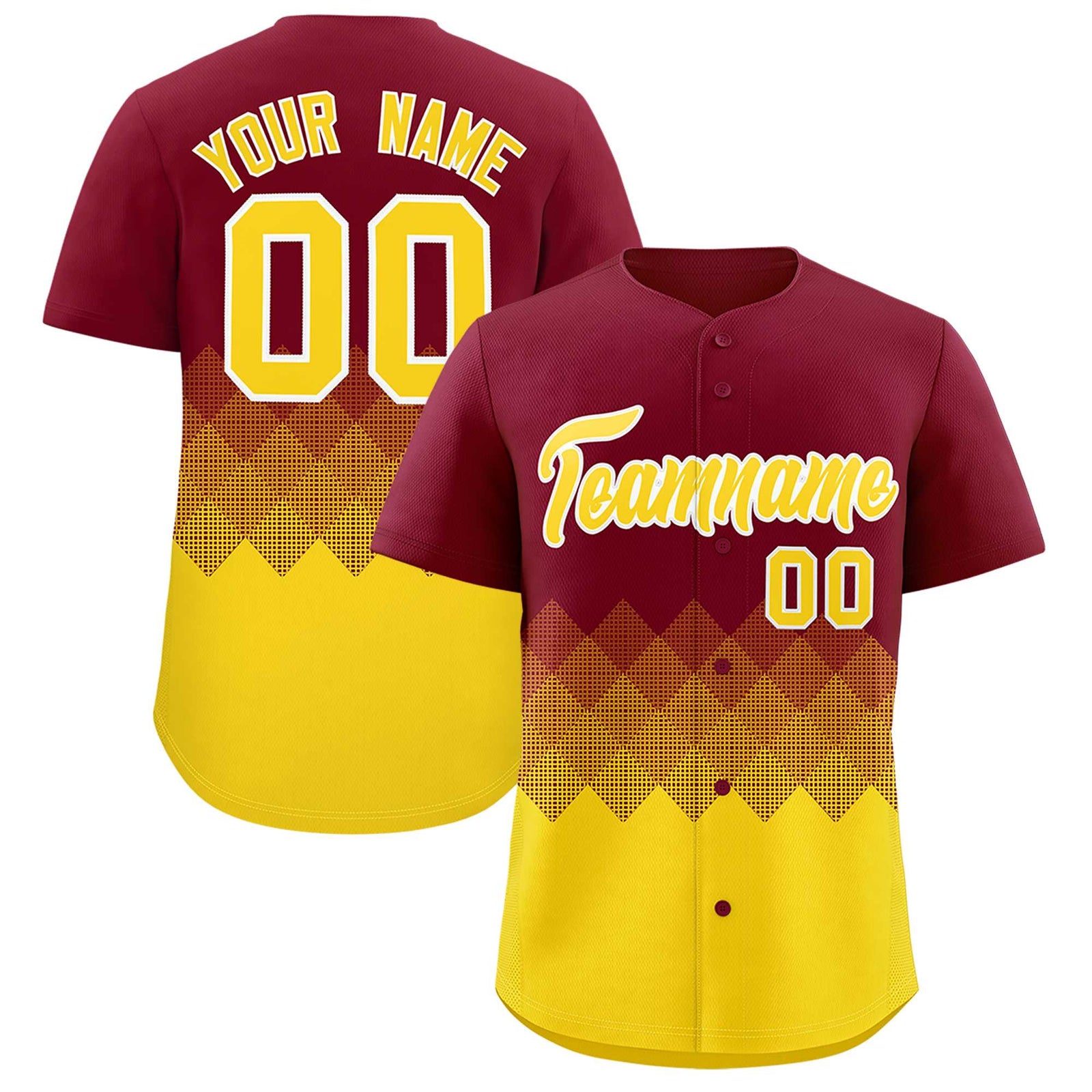 Custom Crimson Gold Grid Blur Pattern Authentic Baseball Jersey