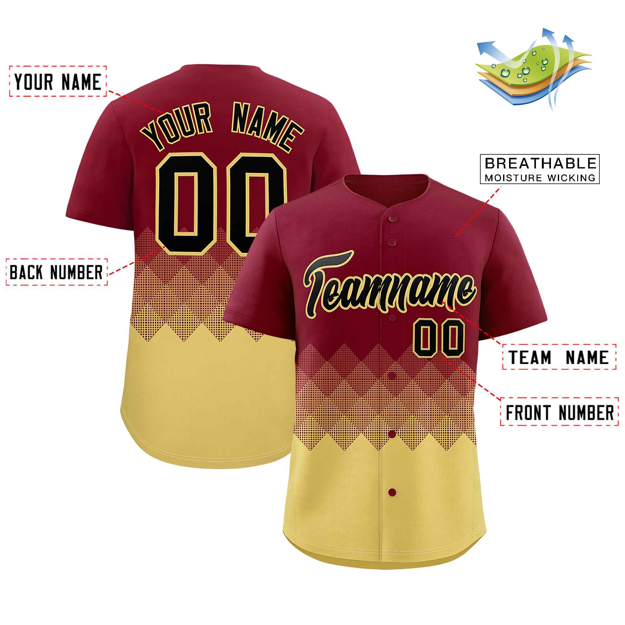 Custom Crimson Khaki Grid Blur Pattern Authentic Baseball Jersey