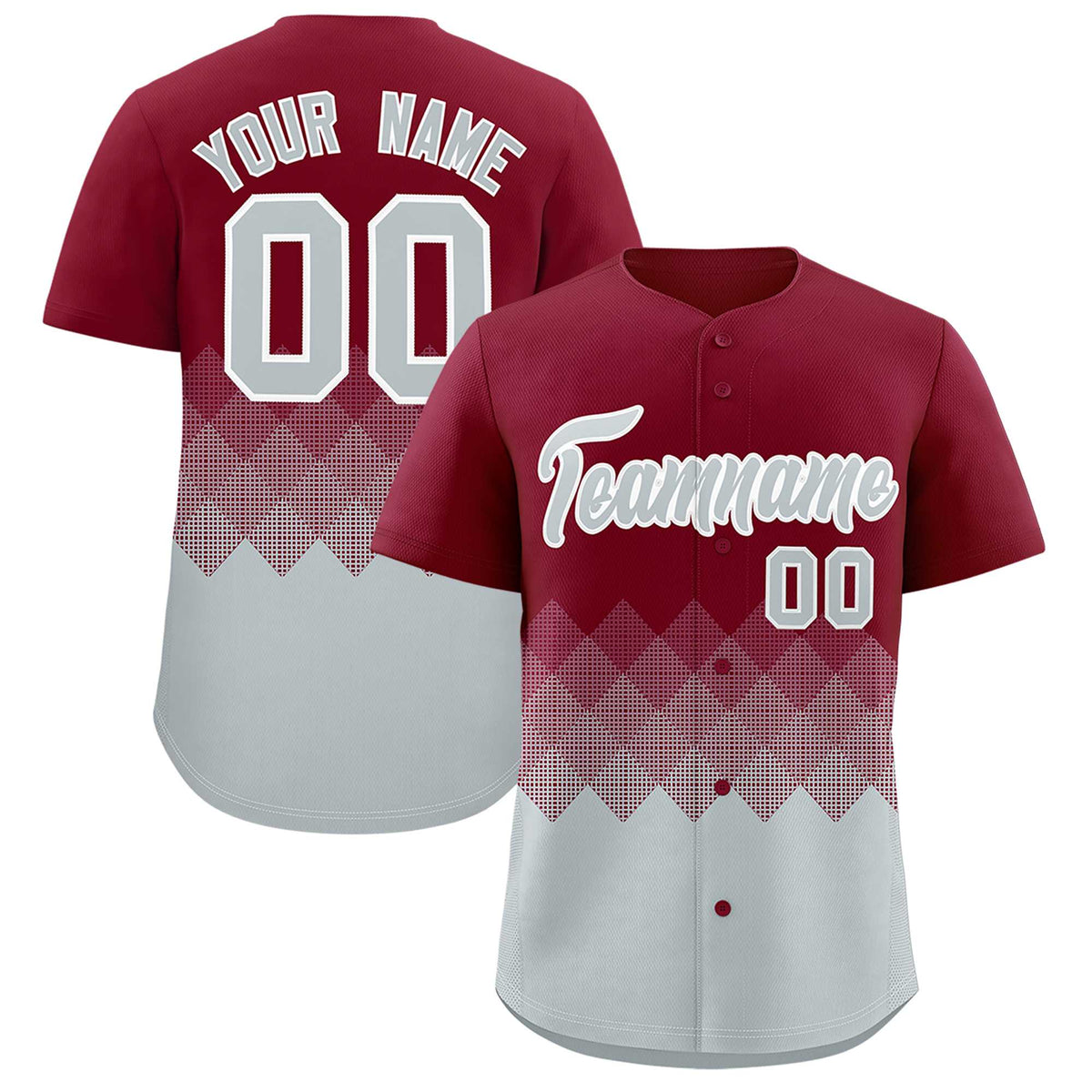 Custom Crimson Silver Grid Blur Pattern Authentic Baseball Jersey