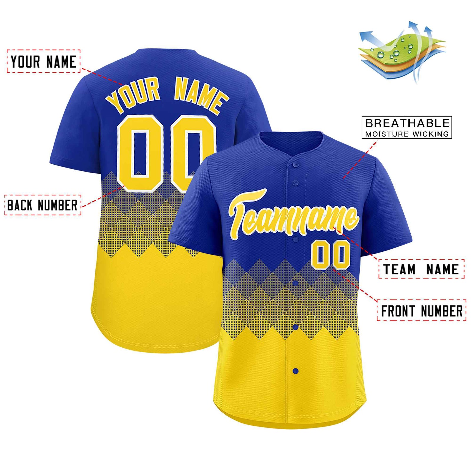 Custom Royal Gold Grid Blur Pattern Authentic Baseball Jersey