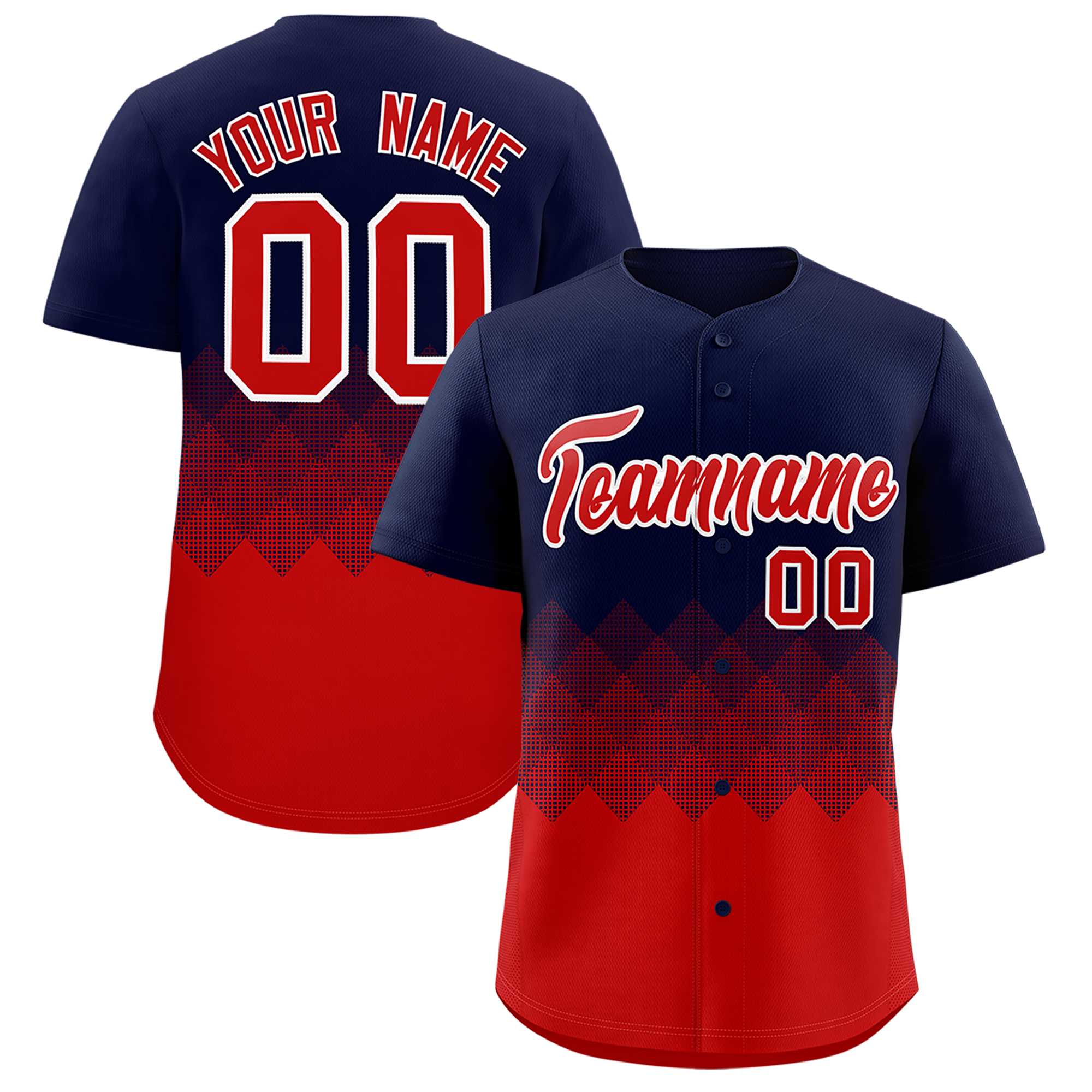 Custom Navy Red Grid Blur Pattern Authentic Baseball Jersey