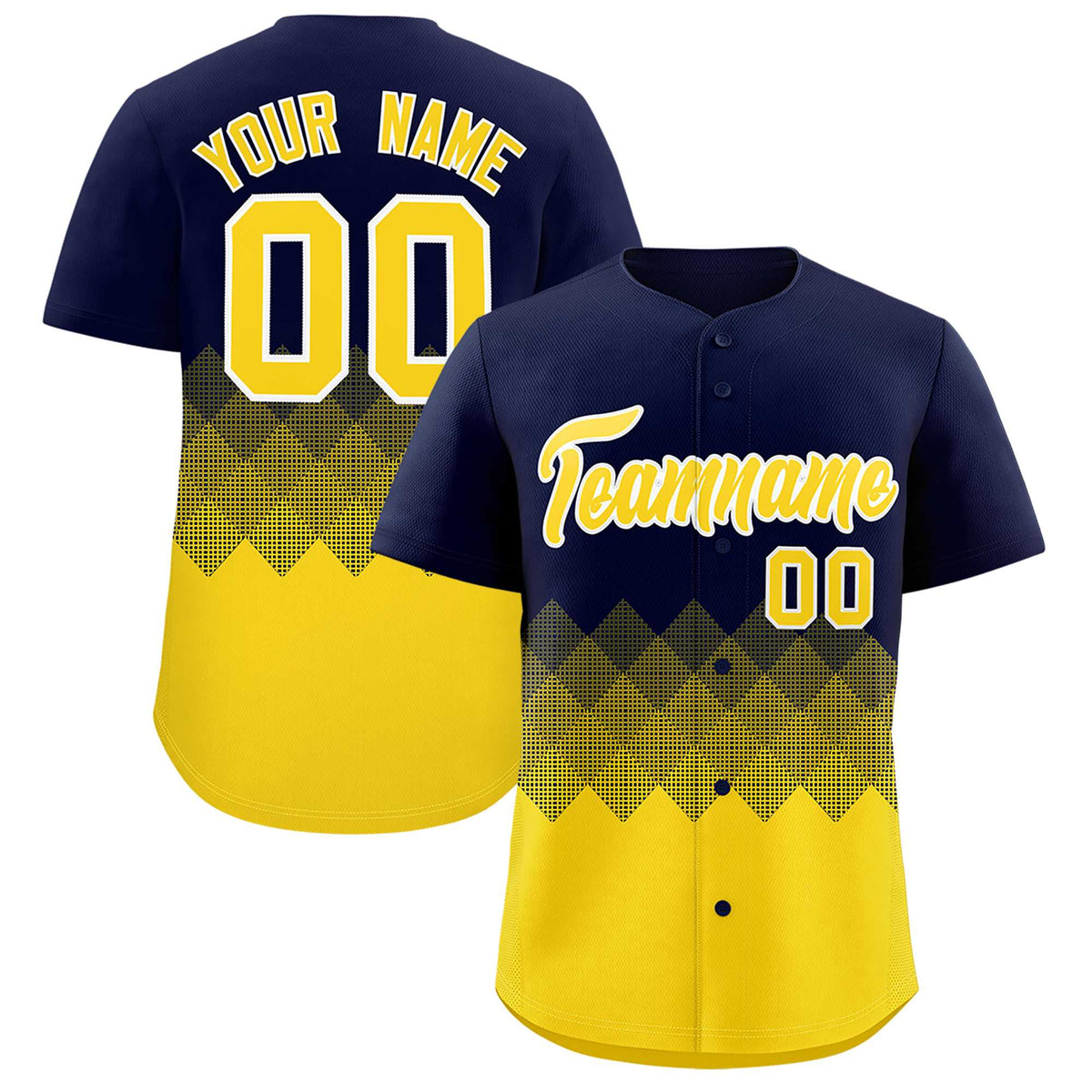 Custom Navy Gold Grid Blur Pattern Authentic Baseball Jersey