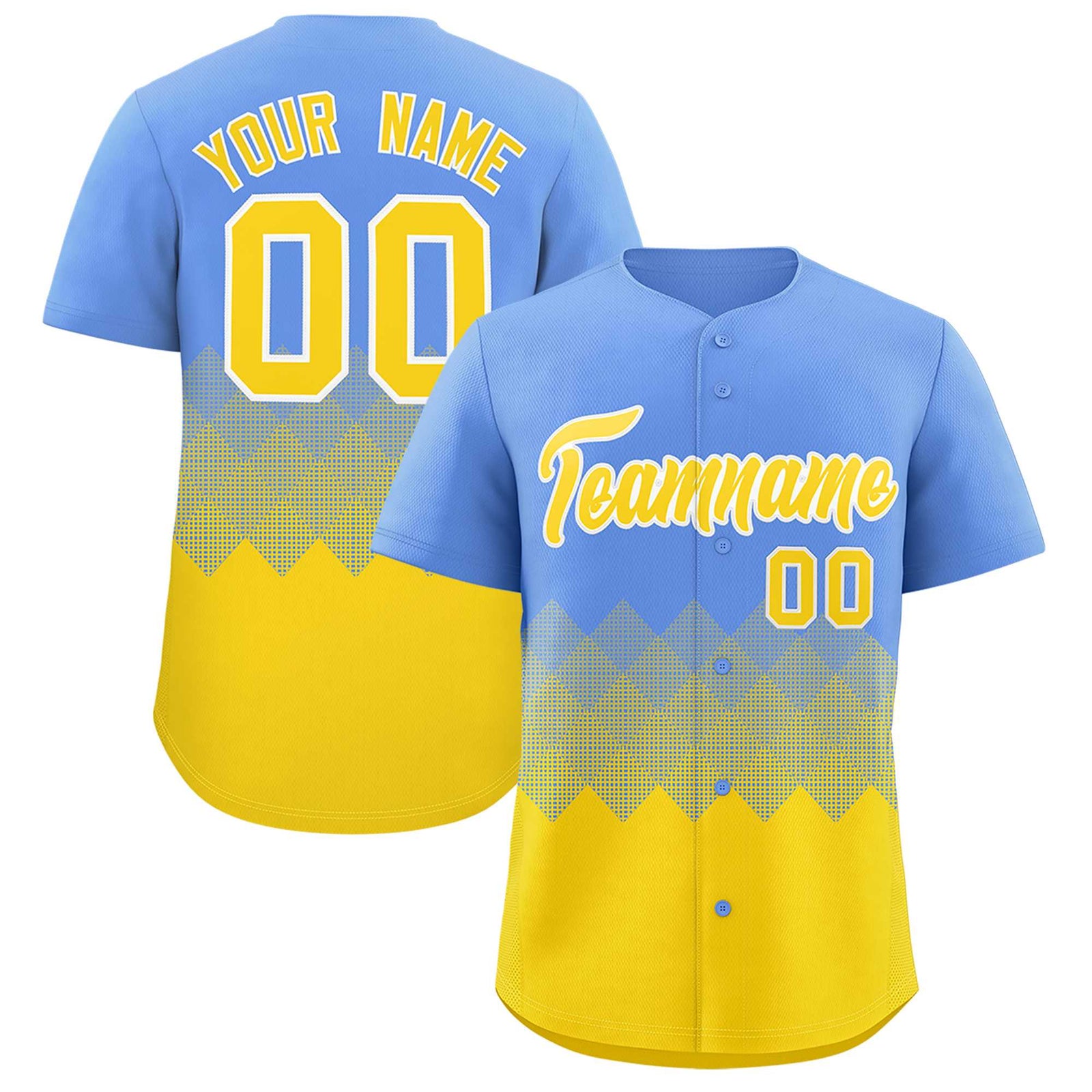 Custom Light Blue Gold Grid Blur Pattern Authentic Baseball Jersey