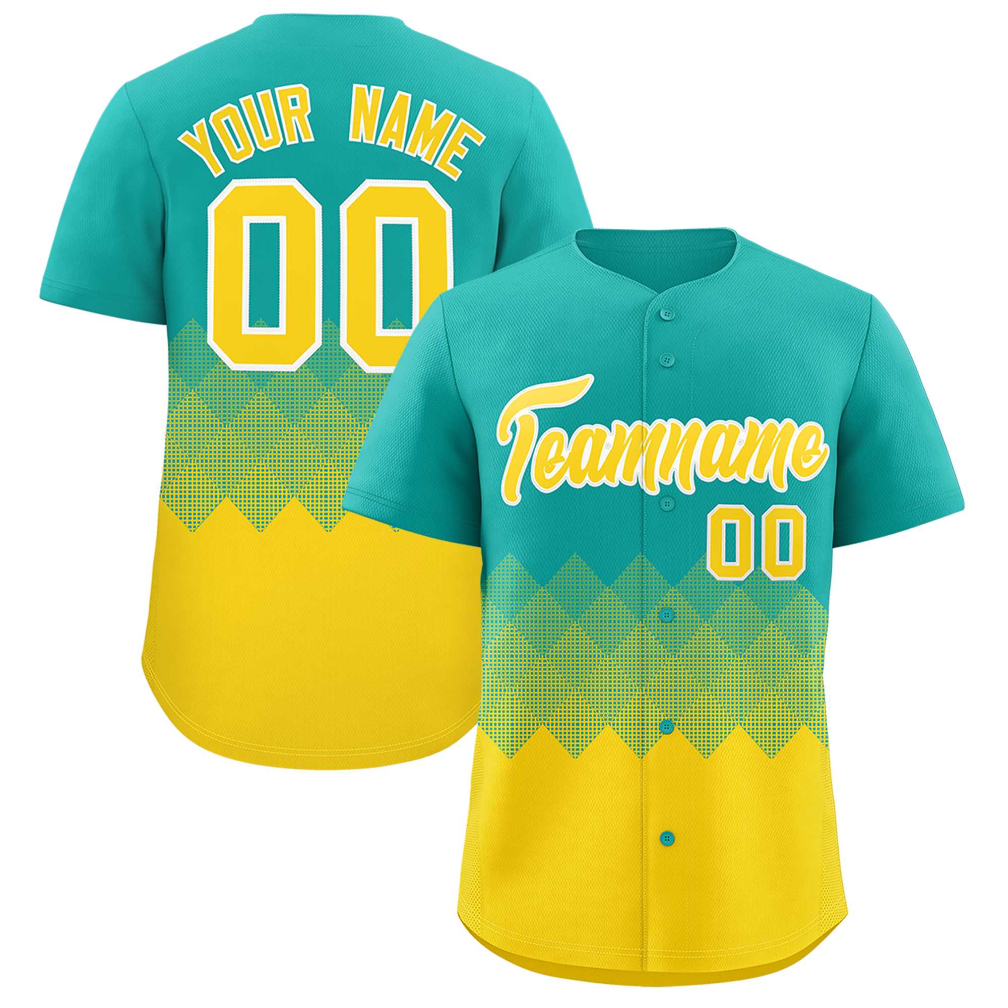 Custom Aqua Gold Grid Blur Pattern Authentic Baseball Jersey