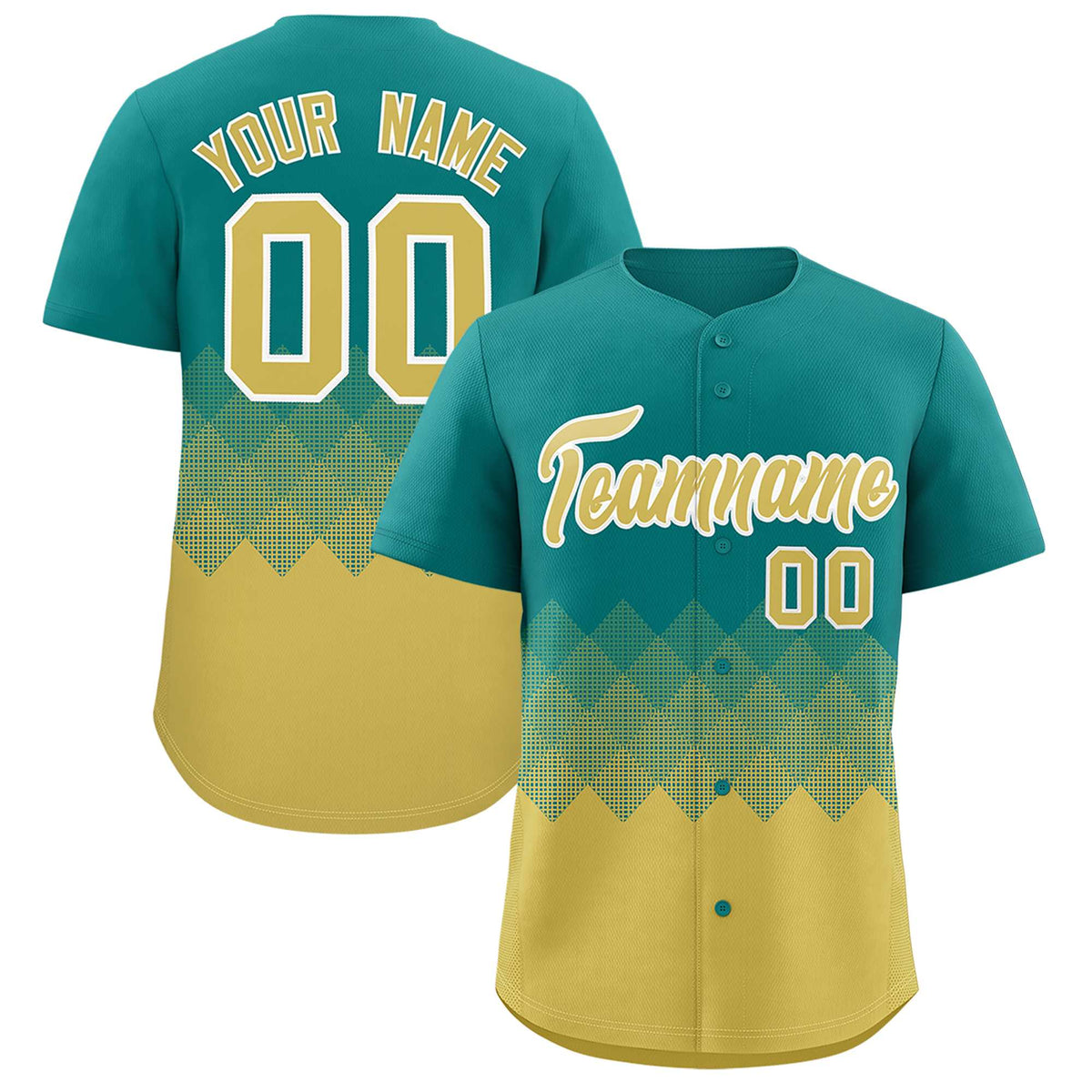 Custom Aqua Old Gold Grid Blur Pattern Authentic Baseball Jersey